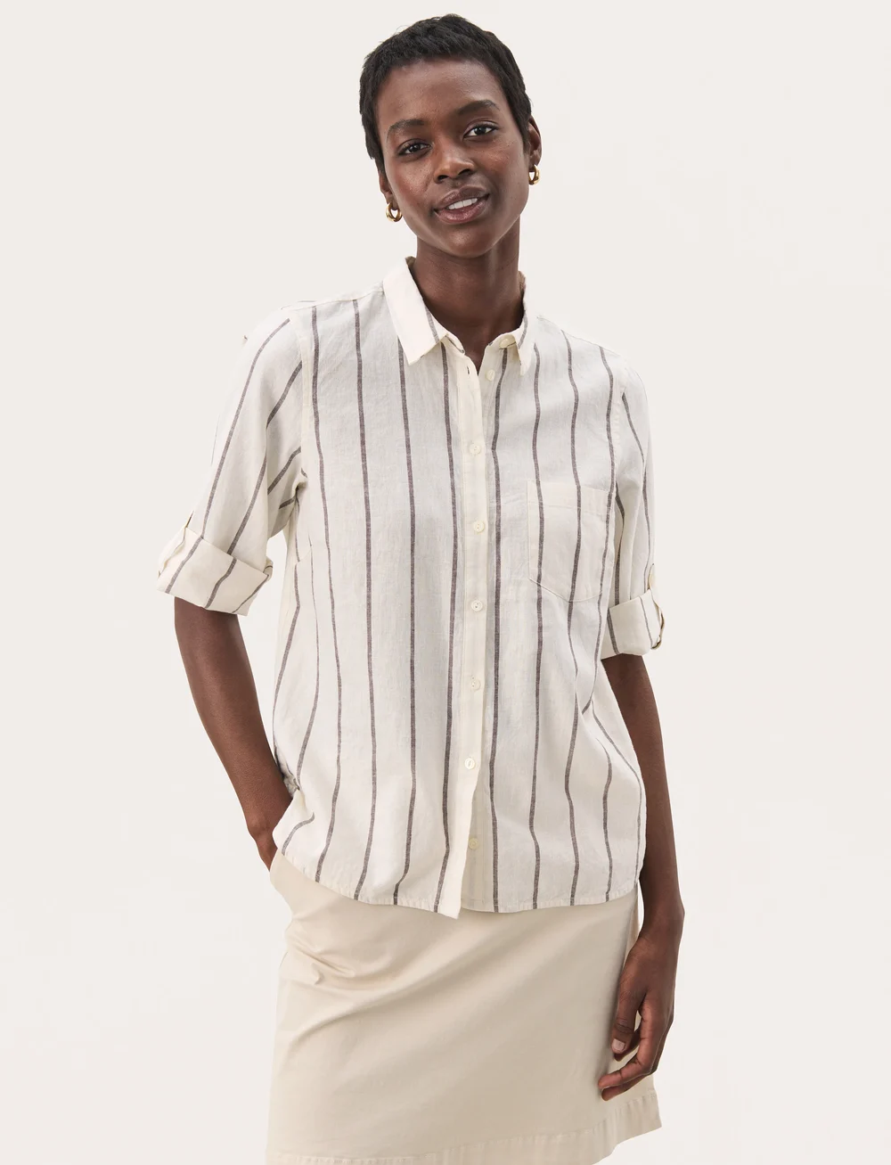 Part Two - CindiePW SH - linen shirts - eggnog and brown stripe - 0