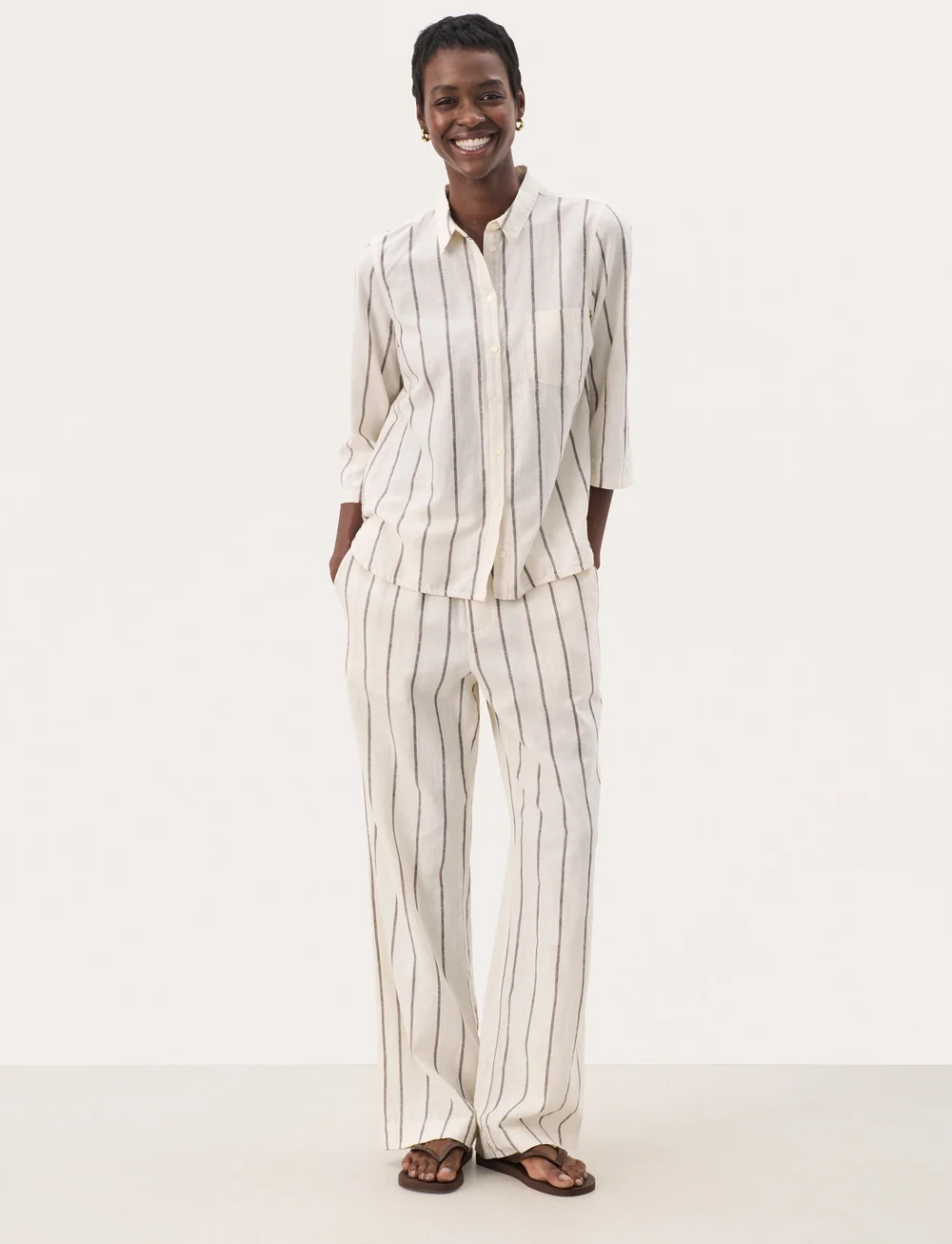 Part Two - CindiePW SH - linen shirts - eggnog and brown stripe - 4