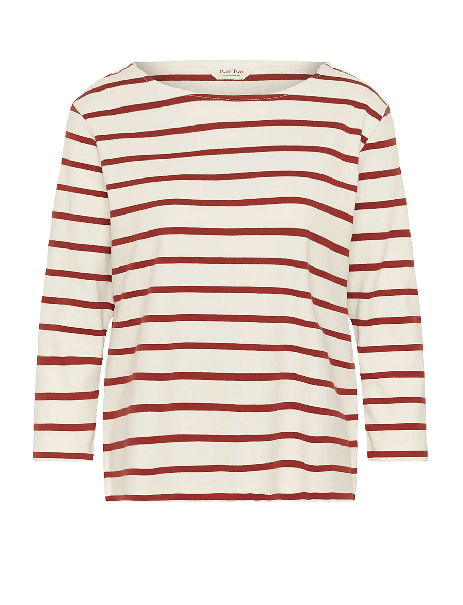 Part Two - NelaPW Tshirt - langærmede toppe - eggnog/roasted russet stripe - 1