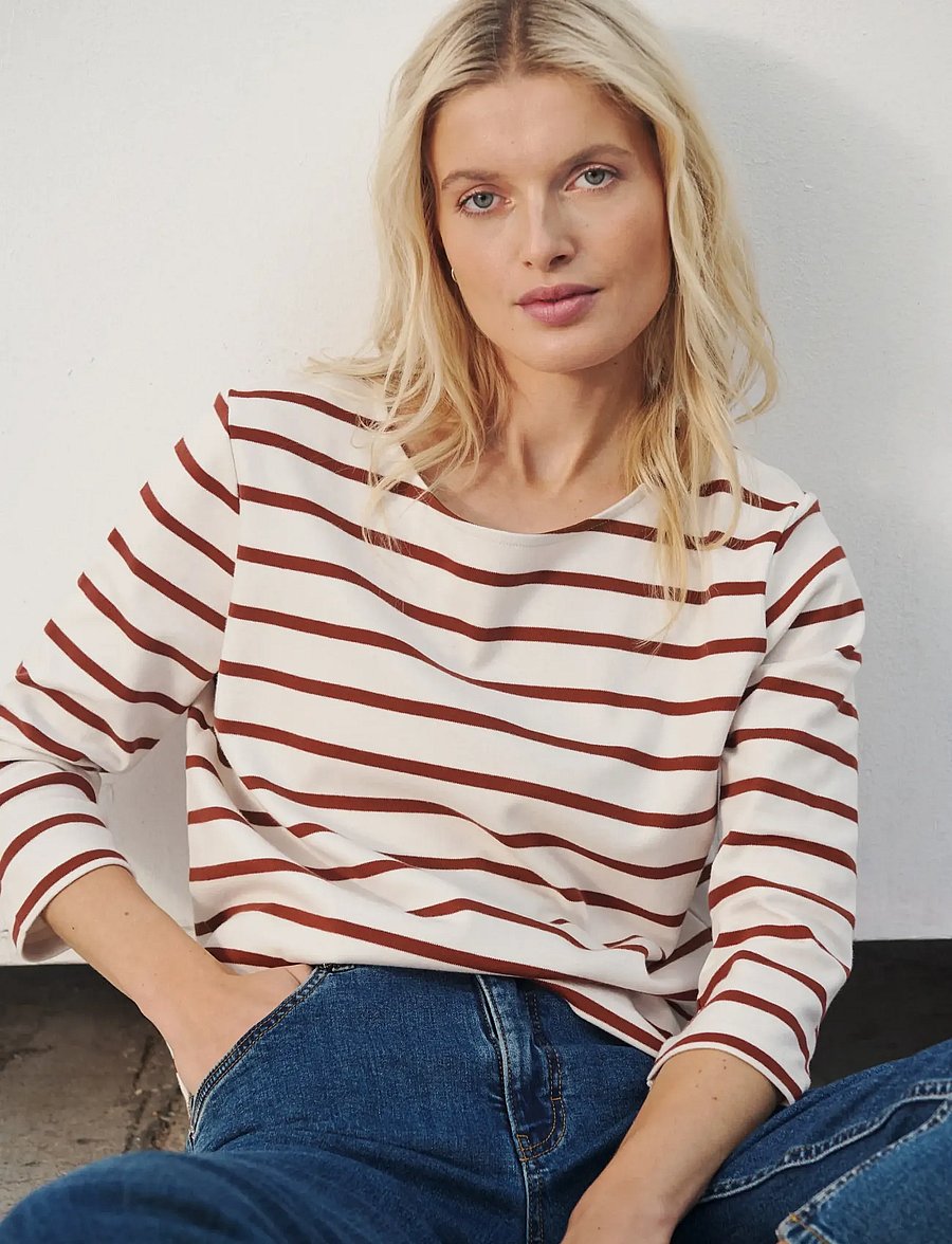 Part Two - NelaPW Tshirt - langærmede toppe - eggnog/roasted russet stripe - 0