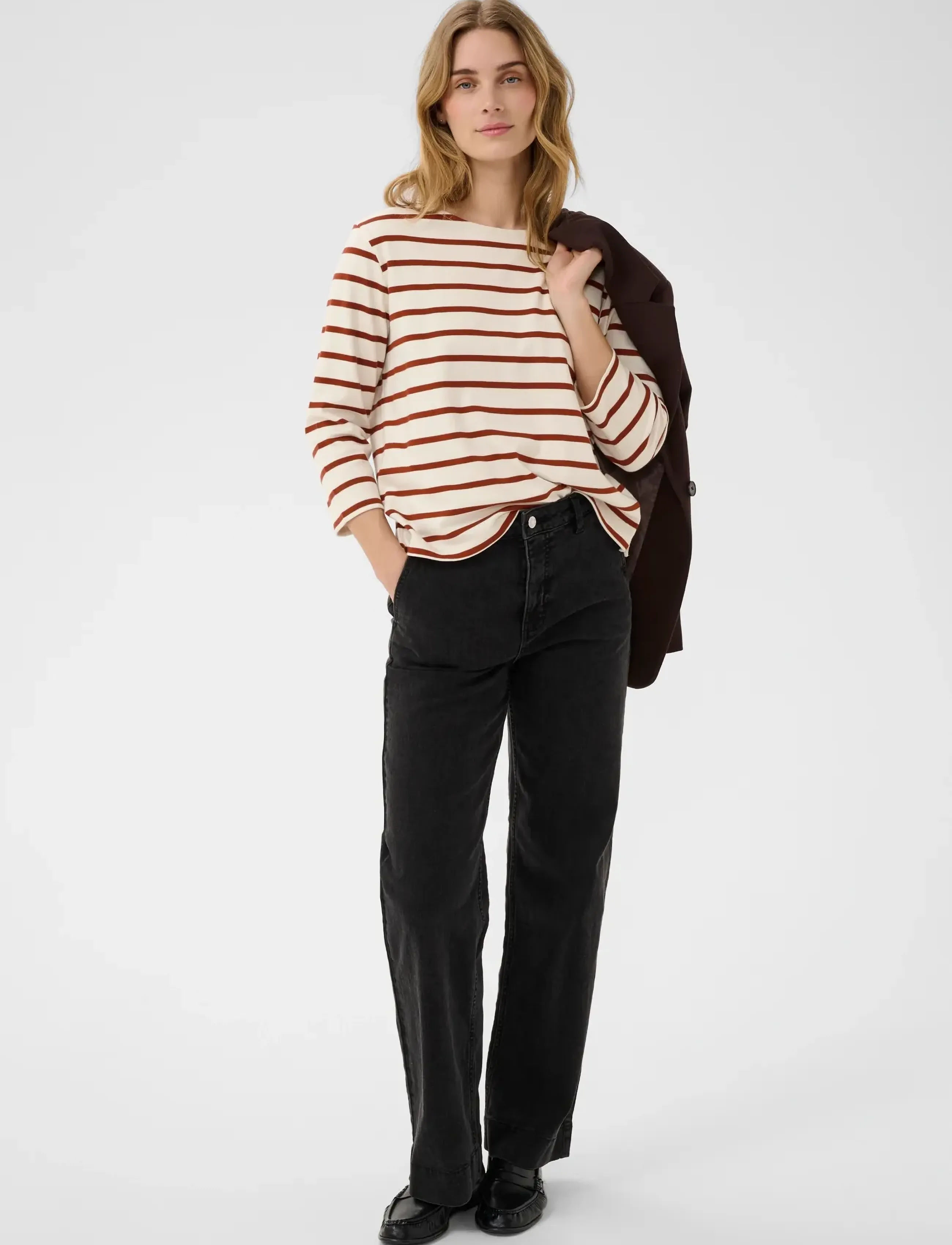 Part Two - NelaPW Tshirt - pikkade varrukatega alussärgid - eggnog/roasted russet stripe - 3
