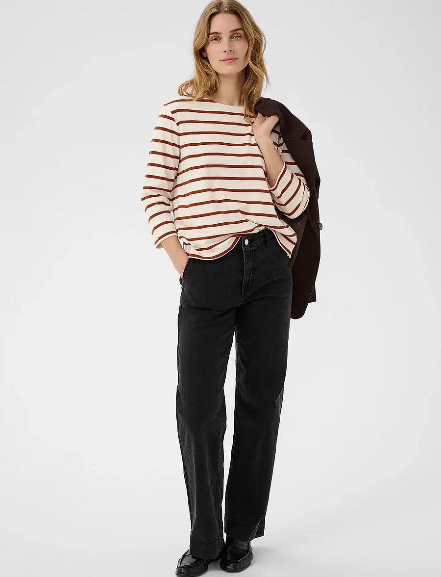 Part Two - NelaPW Tshirt - langærmede toppe - eggnog/roasted russet stripe - 3
