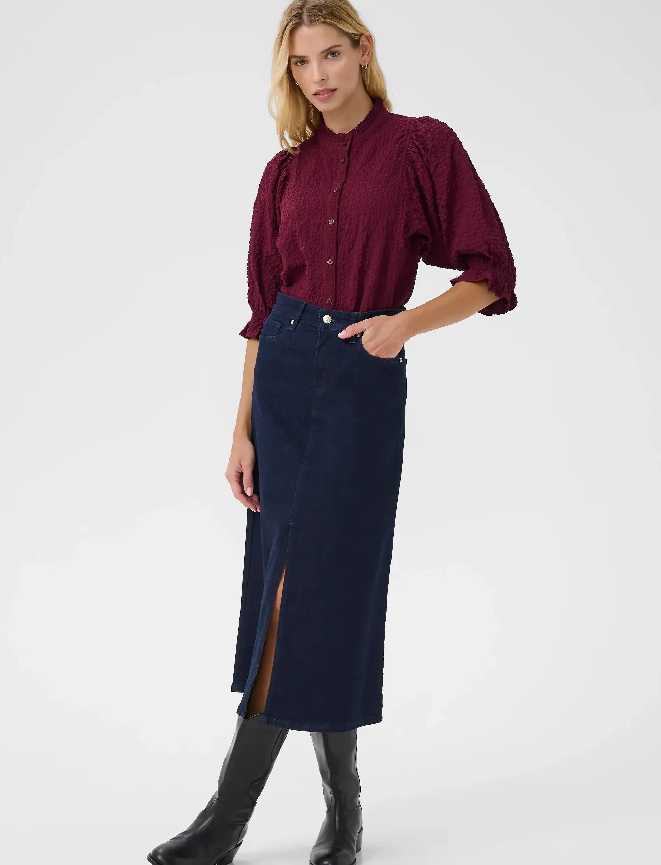 Part Two Sabelapw Sk, Kvinder, Denim Maxi Nederdel, Navy, Str: 40