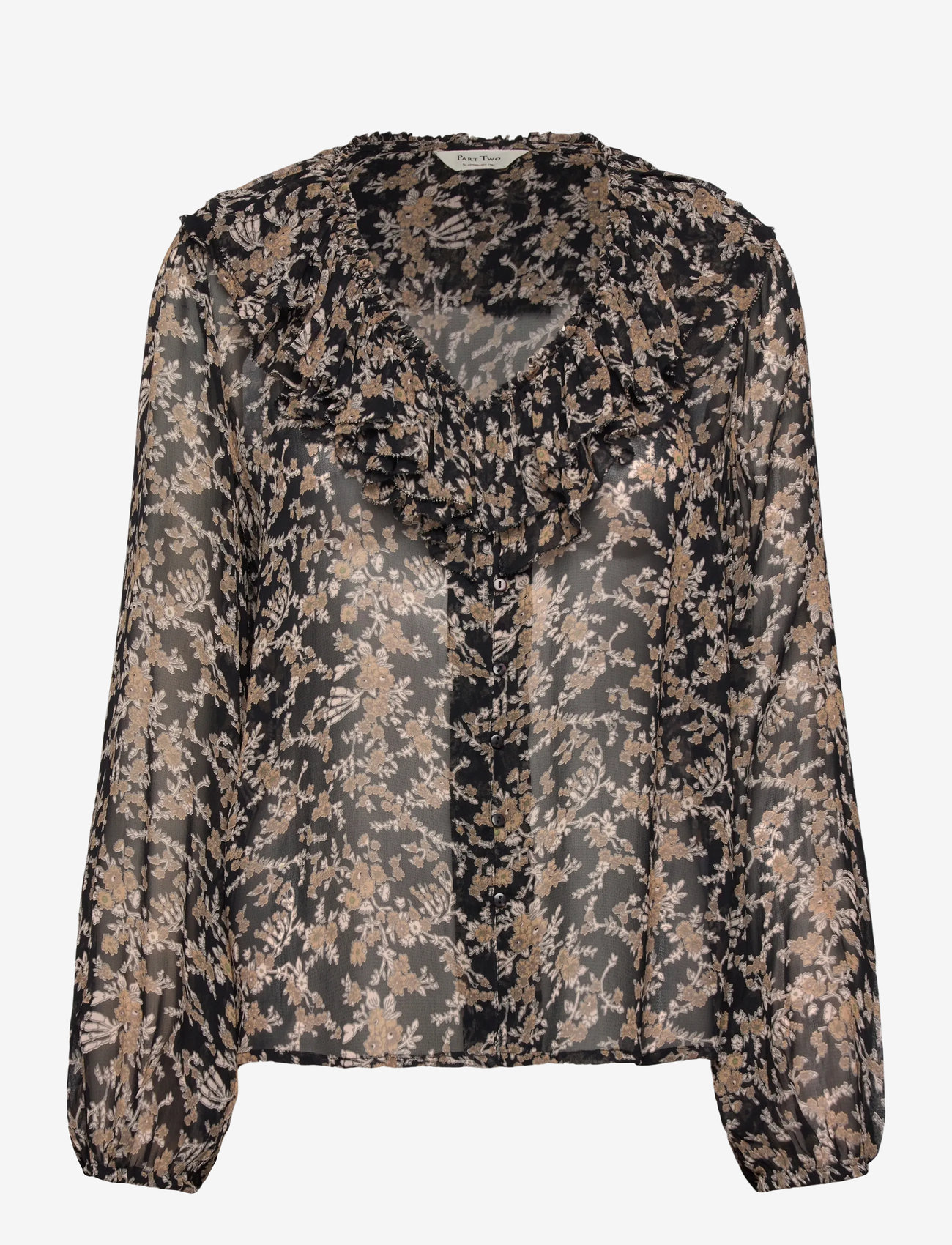 Part Two - SanazPW BL - långärmade blusar - black flower bouquet print - 0