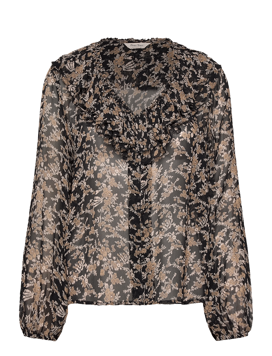 Part Two - SanazPW BL - langärmelige blusen - black flower bouquet print - 0