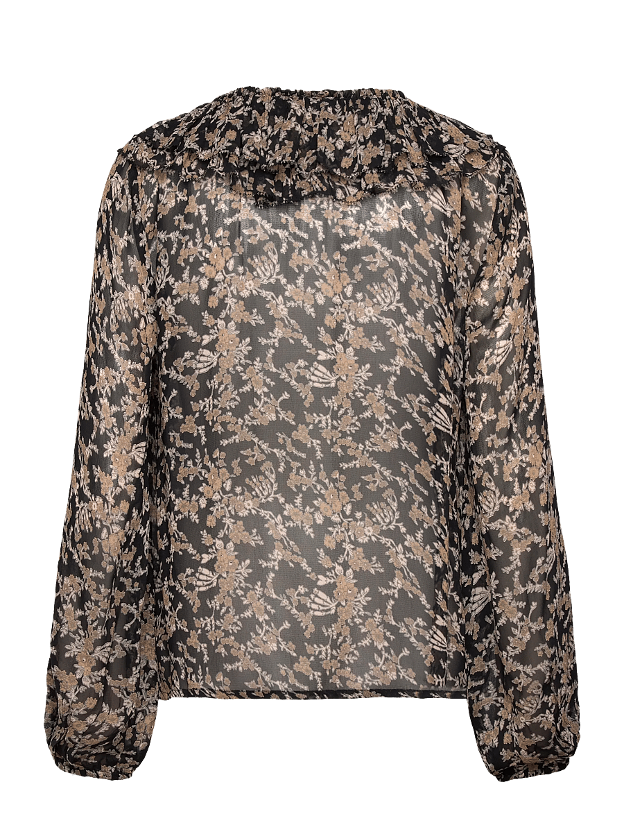 Part Two - SanazPW BL - langärmelige blusen - black flower bouquet print - 1