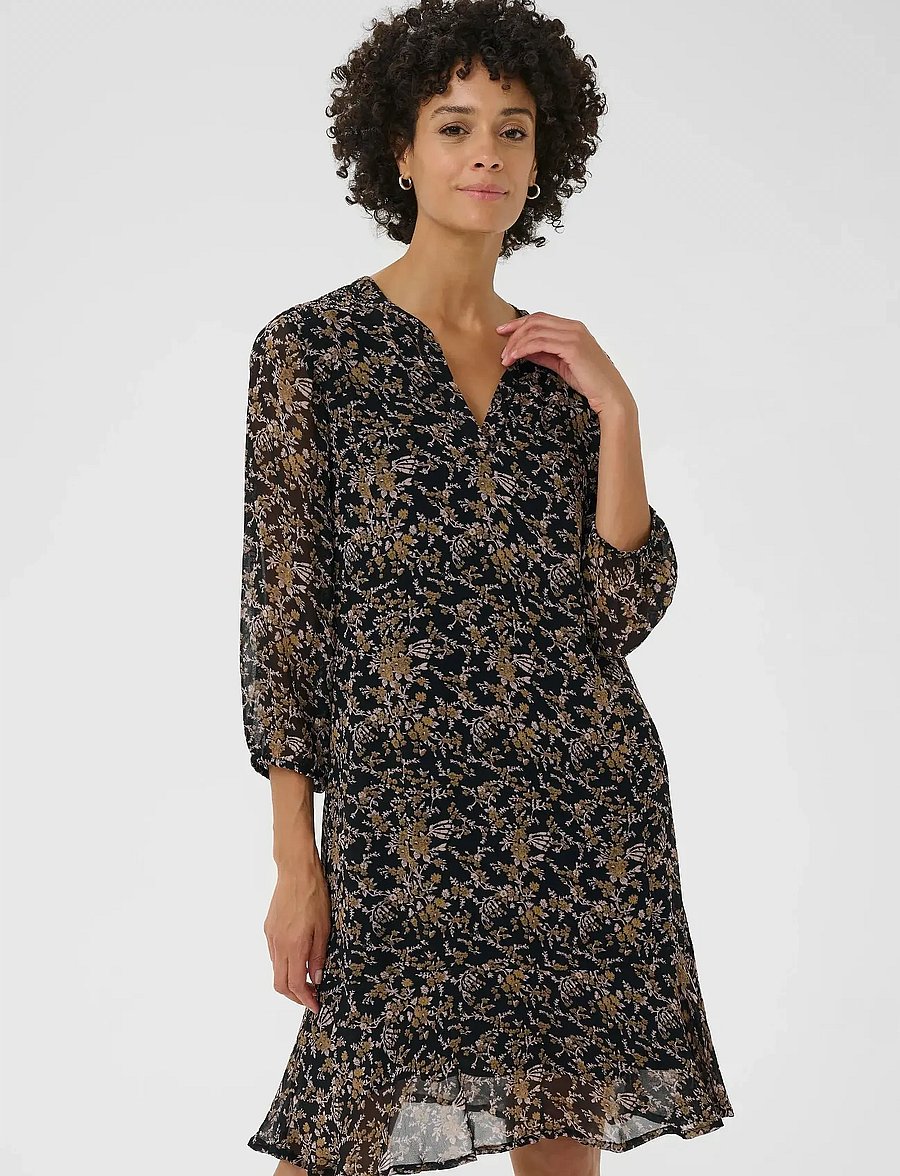 Part Two - ElkasPW DR - skjortekjoler - black flower bouquet print - 0