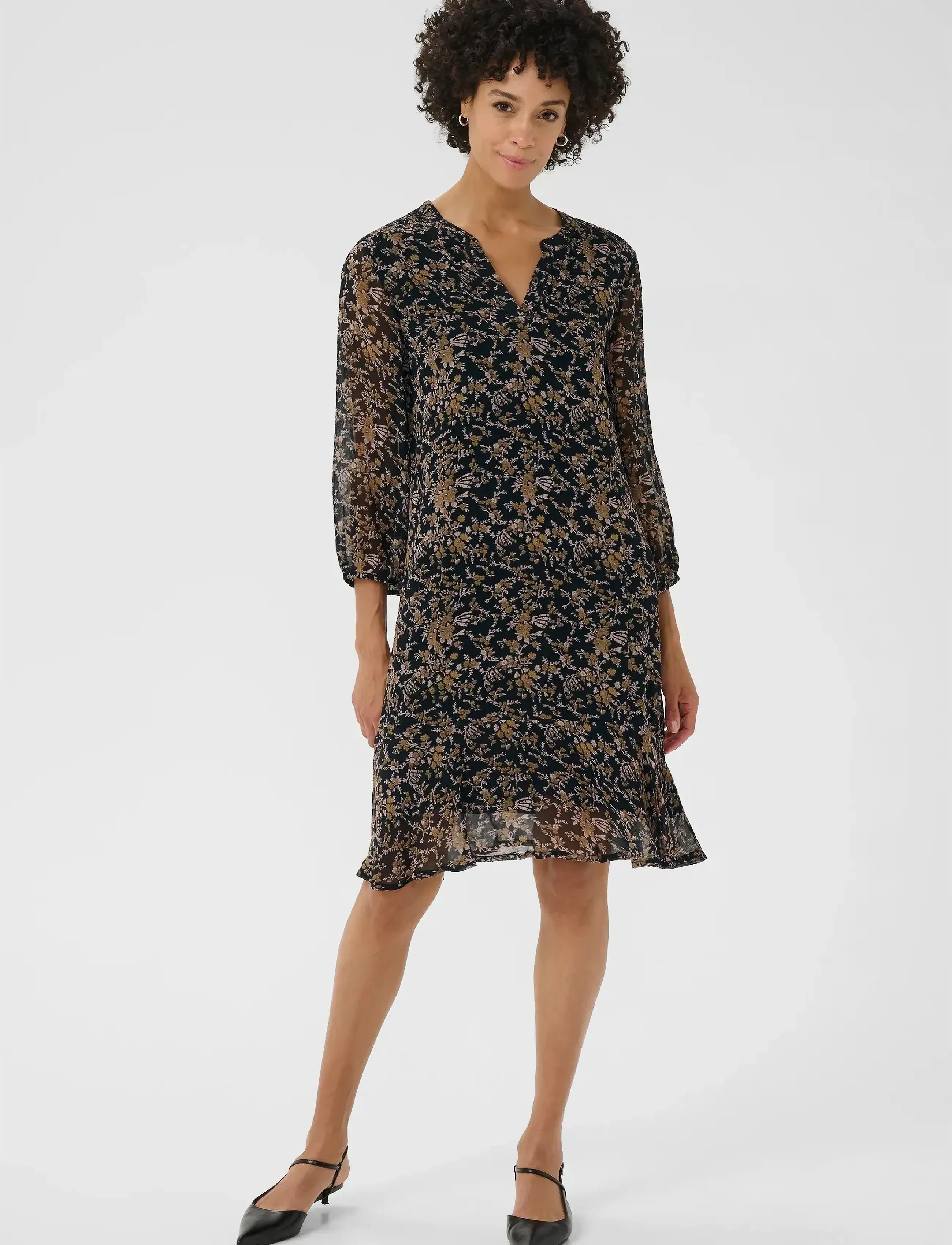 Part Two - ElkasPW DR - skjortekjoler - black flower bouquet print - 3