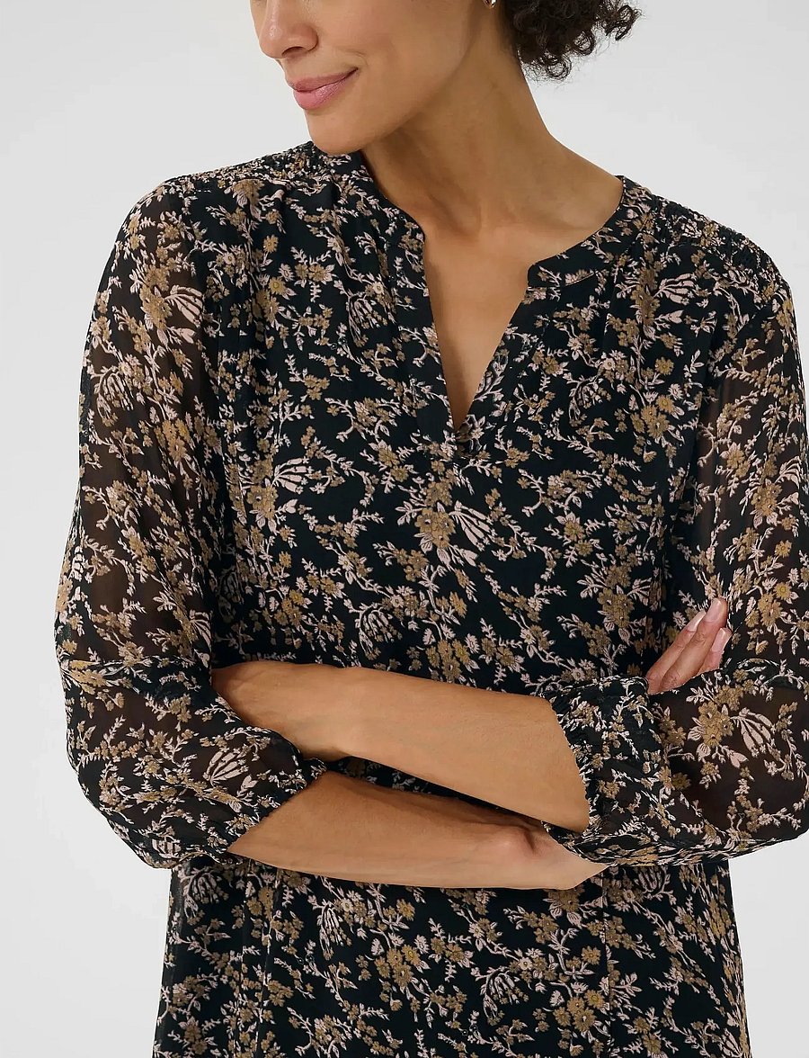 Part Two - ElkasPW DR - skjortekjoler - black flower bouquet print - 5