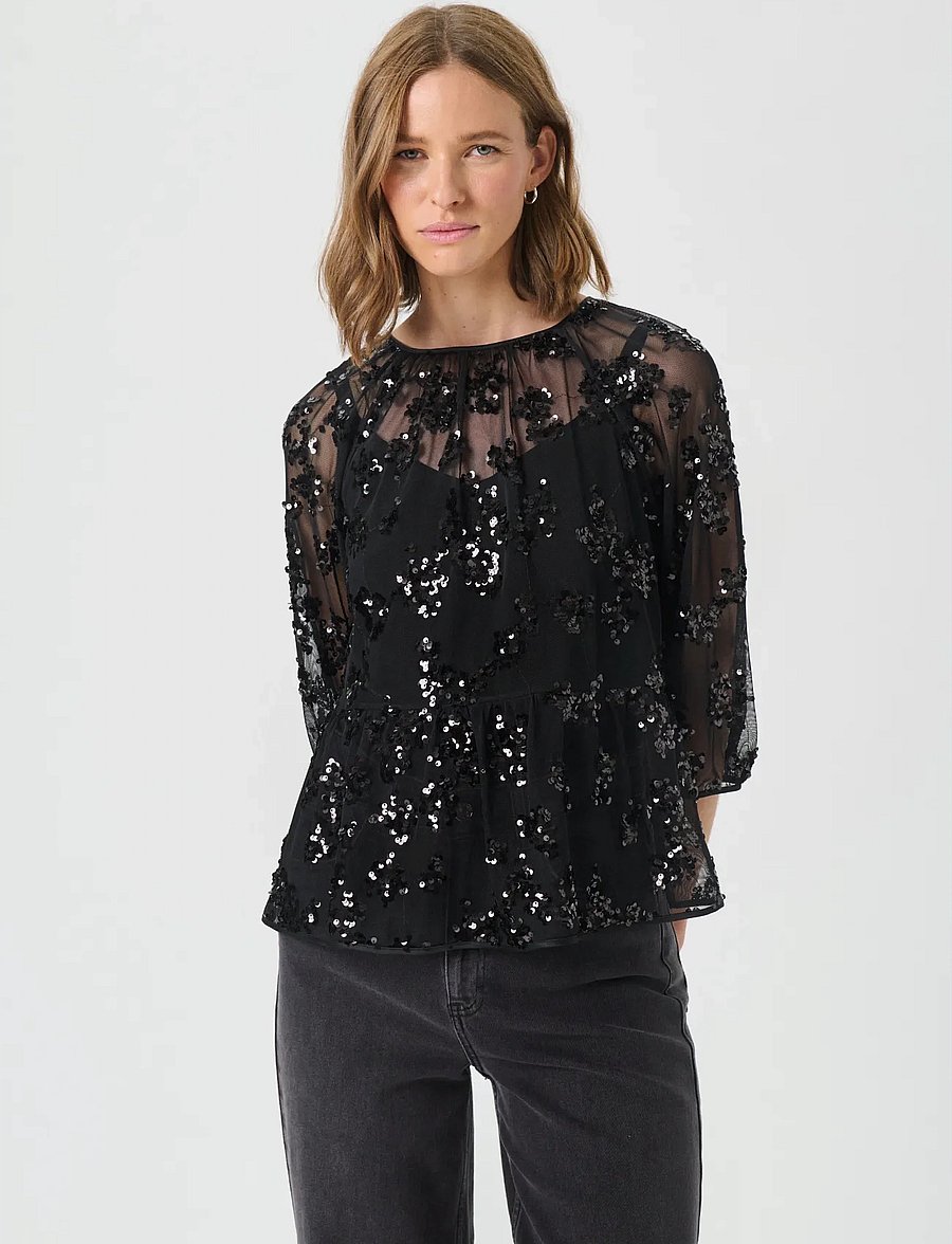Part Two - VivanPW BL - langärmelige blusen - black sequins on mesh - 0
