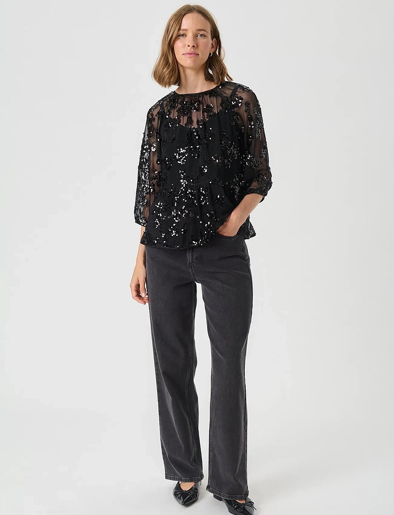 Part Two - VivanPW BL - langärmlige blusen - black sequins on mesh - 3