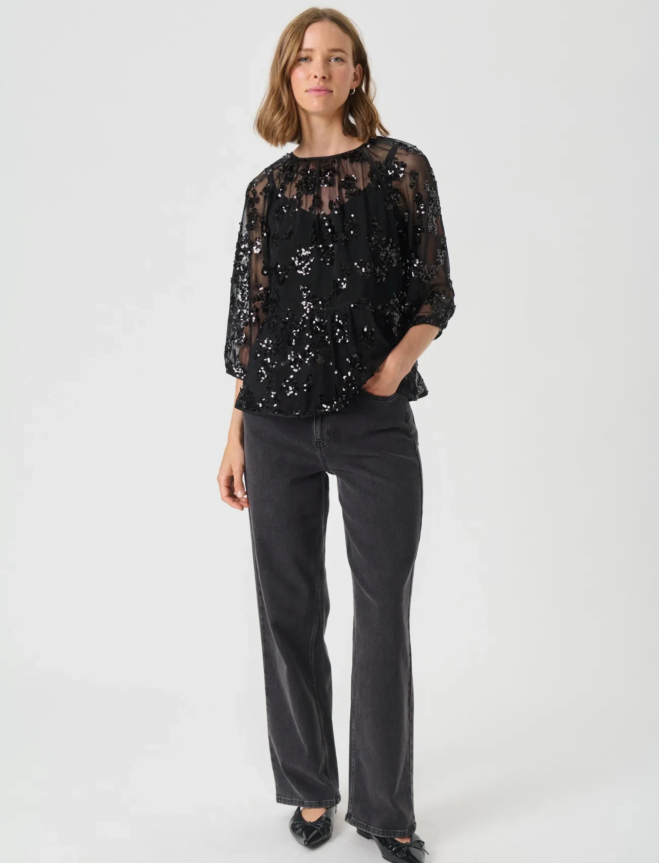 Part Two - VivanPW BL - langærmede bluser - black sequins on mesh - 3