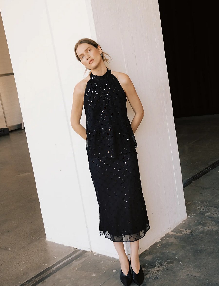 Part Two - VivikaPW Skirt - sequin skirts - black placed sequins - 0