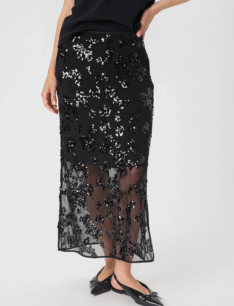 Part Two - VivikaPW SK - paillet nederdele - black sequins on mesh - 0