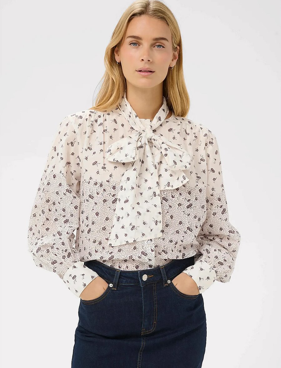 Part Two - YaninaPW BL - long sleeved blouses - whispering white fragile print - 0