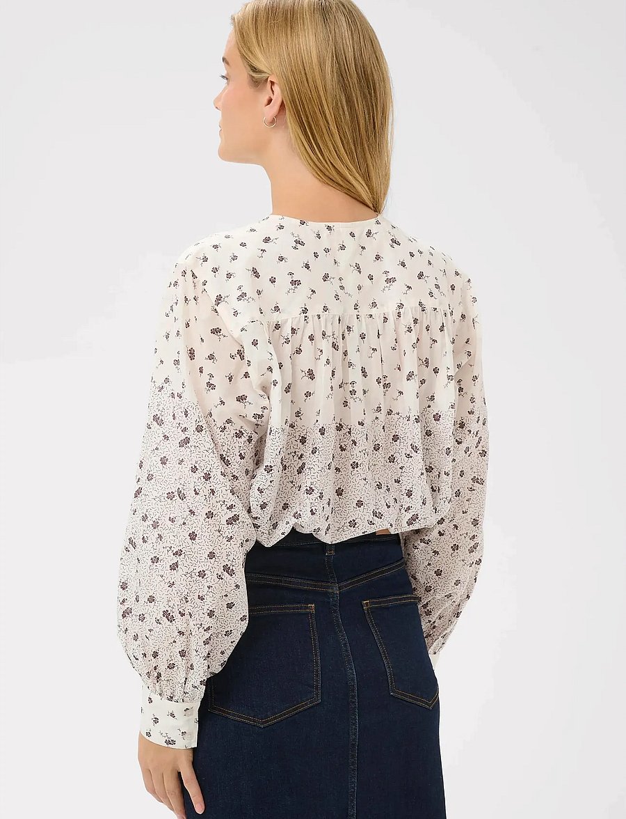 Part Two - YaninaPW BL - long sleeved blouses - whispering white fragile print - 4