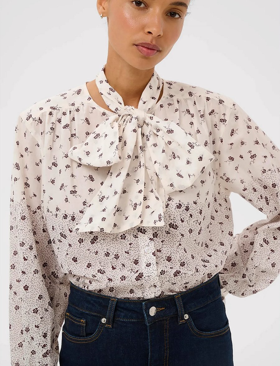 Part Two - YaninaPW BL - long sleeved blouses - whispering white fragile print - 5