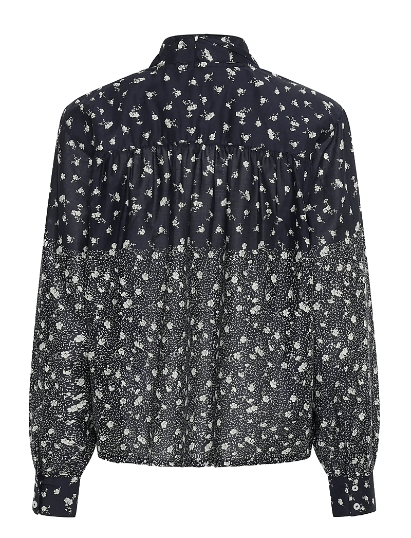 Part Two - YaninaPW BL - langærmede bluser - dark navy fragile print - 2