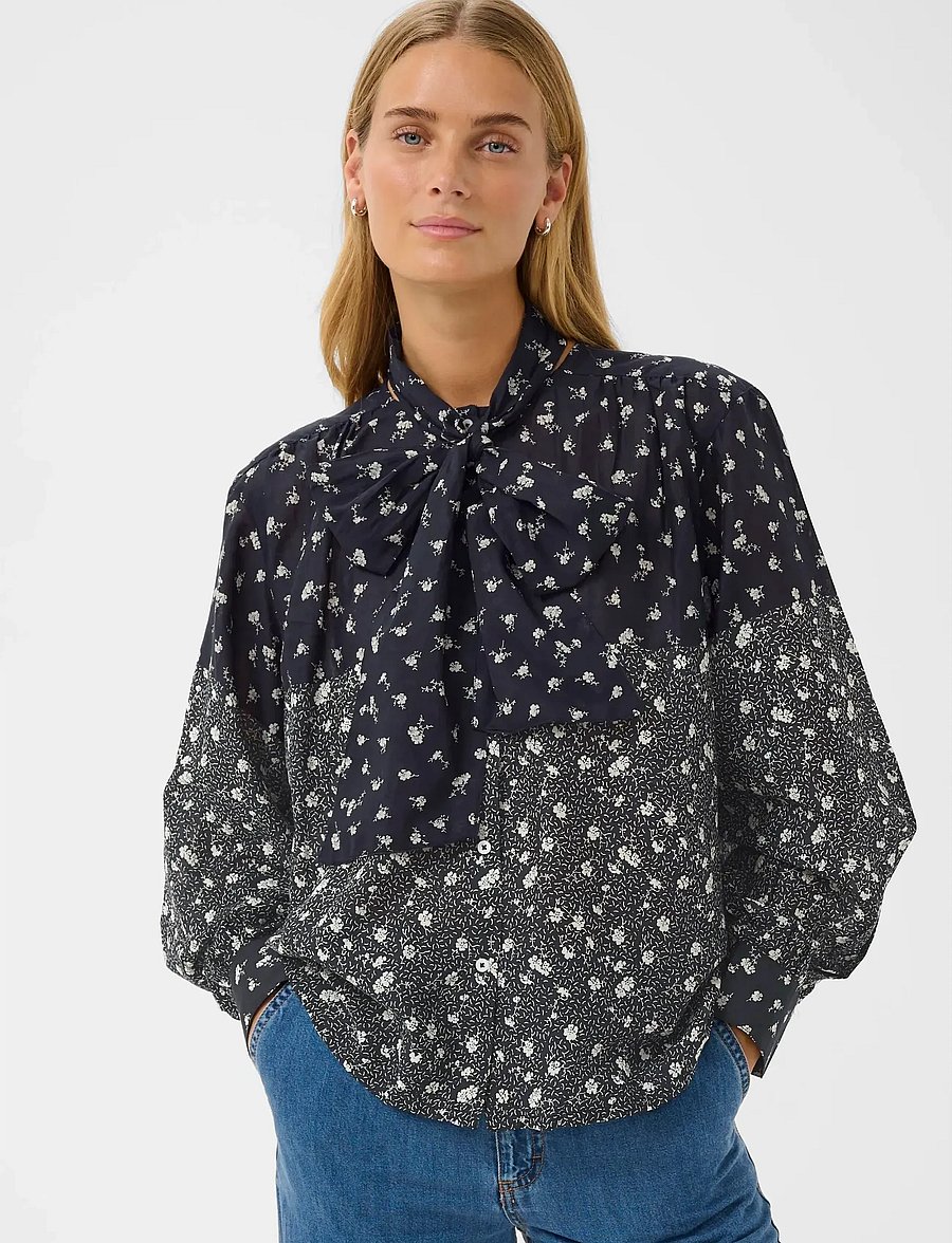 Part Two - YaninaPW BL - långärmade blusar - dark navy fragile print - 0