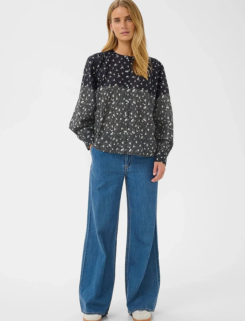 Part Two - YaninaPW BL - langærmede bluser - dark navy fragile print - 3