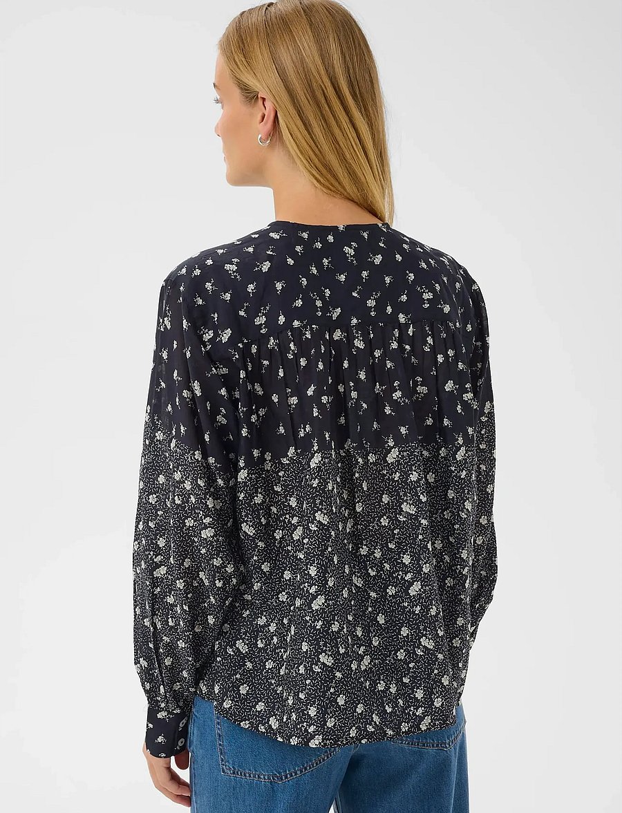 Part Two - YaninaPW BL - långärmade blusar - dark navy fragile print - 4