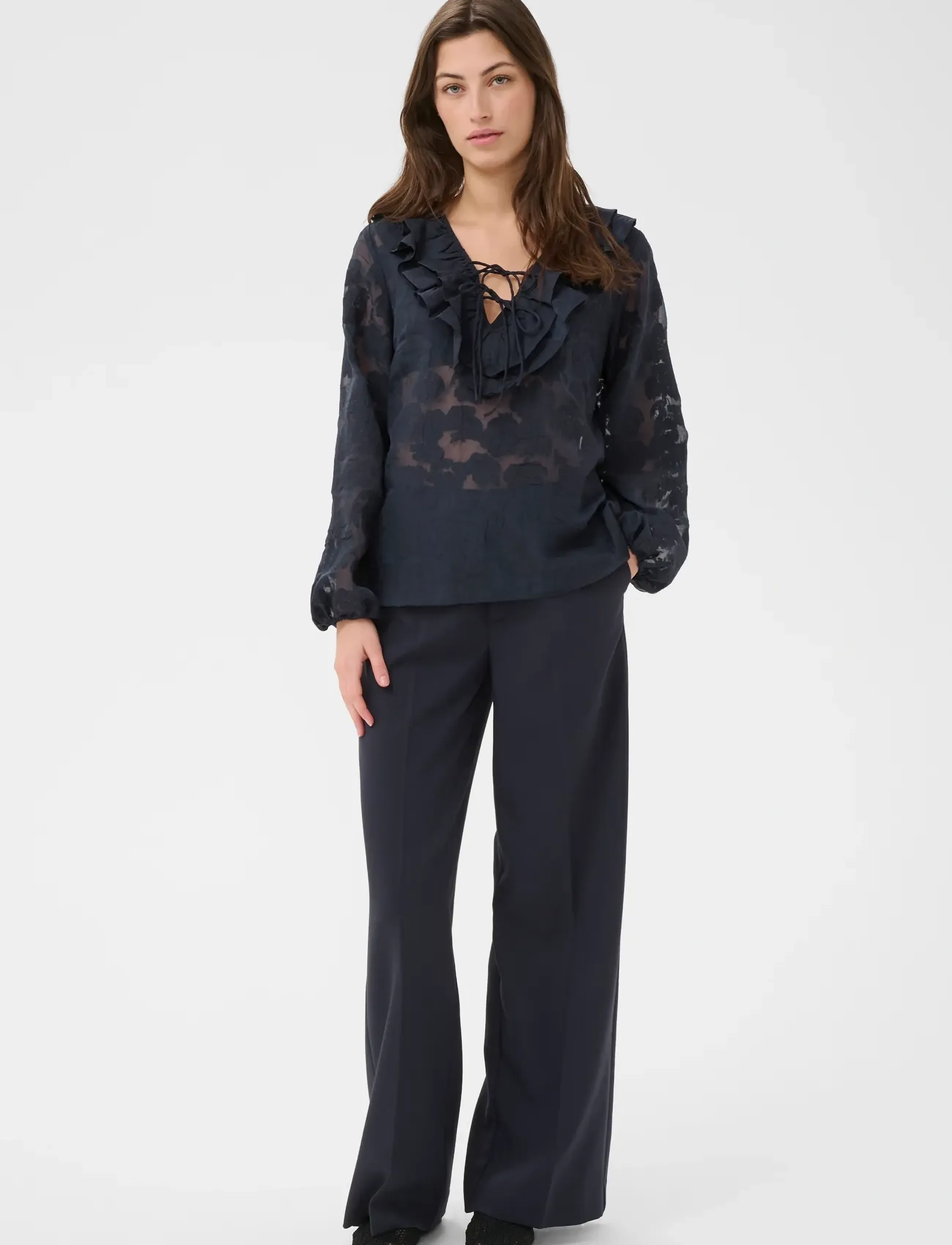 Part Two ZairaPW BL - Blusar & Skjortor - DARK NAVY BLURRED FLOWER / navy