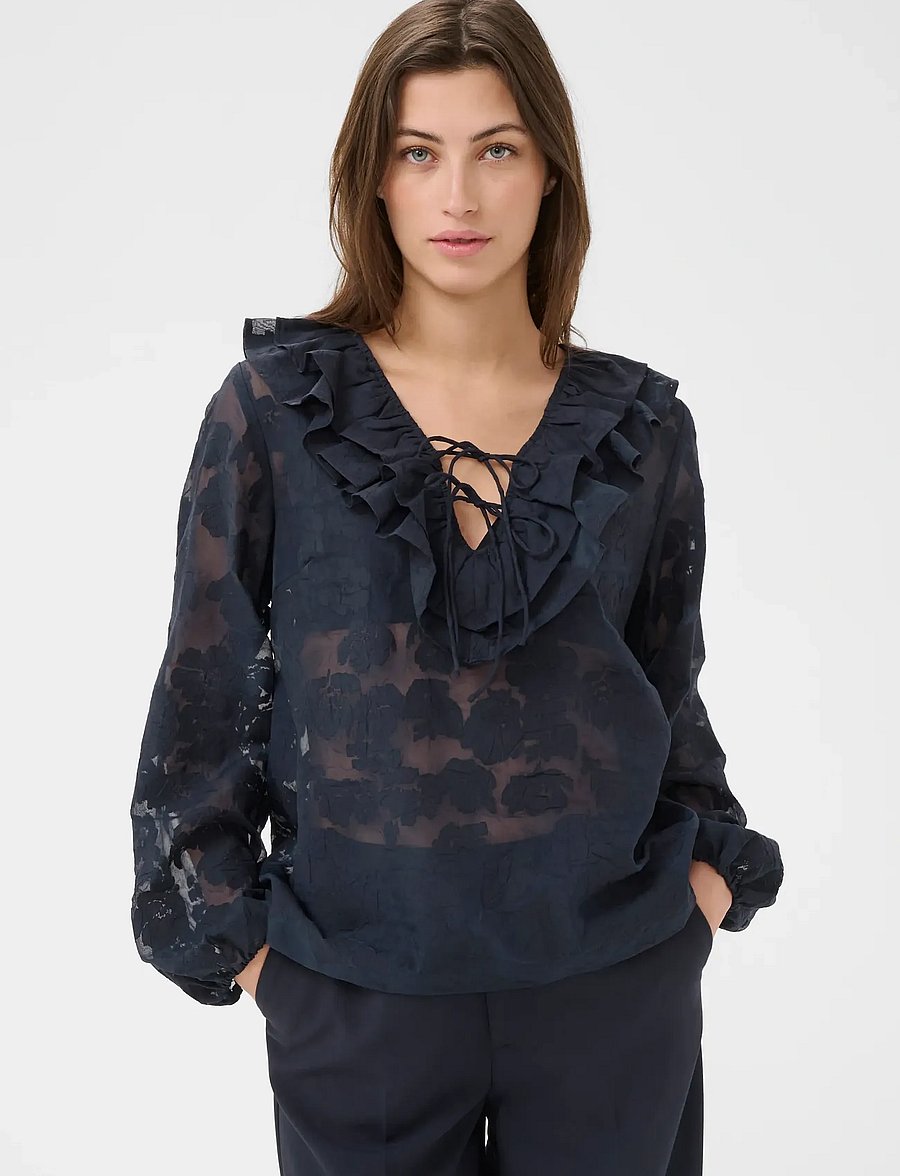 Part Two - ZairaPW BL - langærmede bluser - dark navy blurred flower - 3