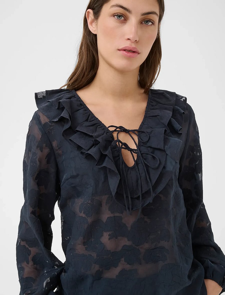 Part Two - ZairaPW BL - langærmede bluser - dark navy blurred flower - 5