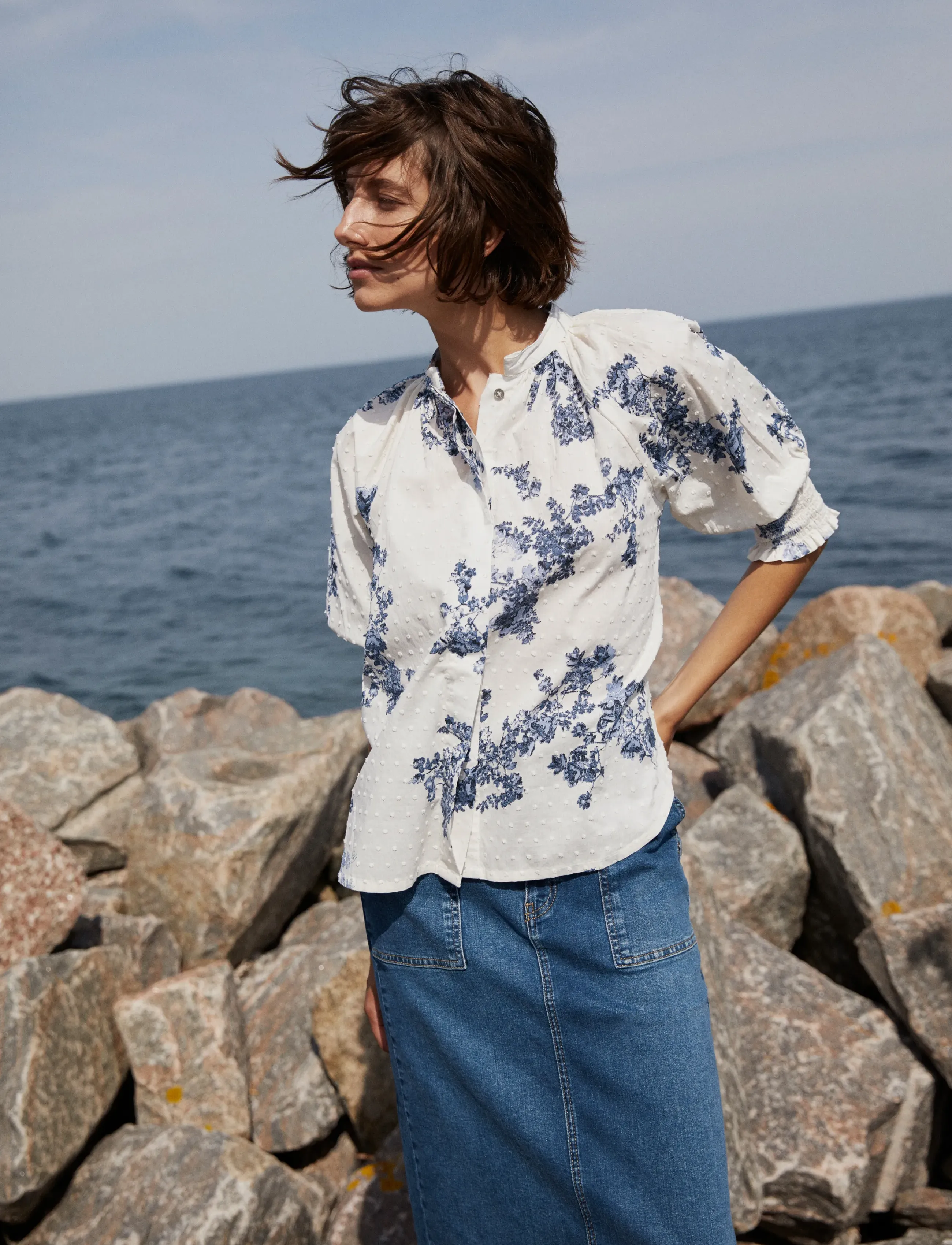 Part Two AlmeraPW SH - Kortærmede bluser - BLUE SHADOW FLOWER PRINT / cream