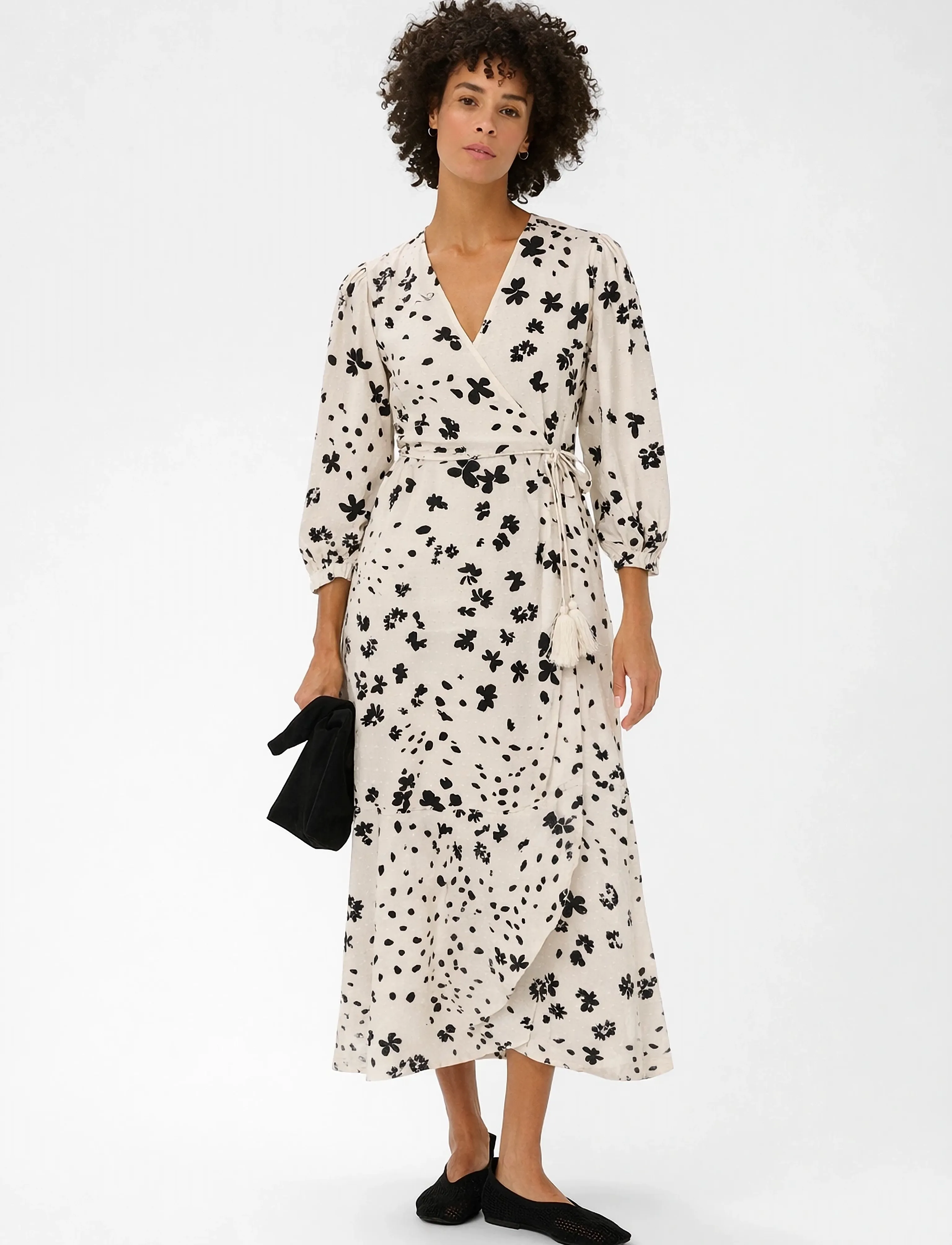 Part Two AlyaPW DR - Kleidid - BLACK DOT FLOWER PRINT / cream