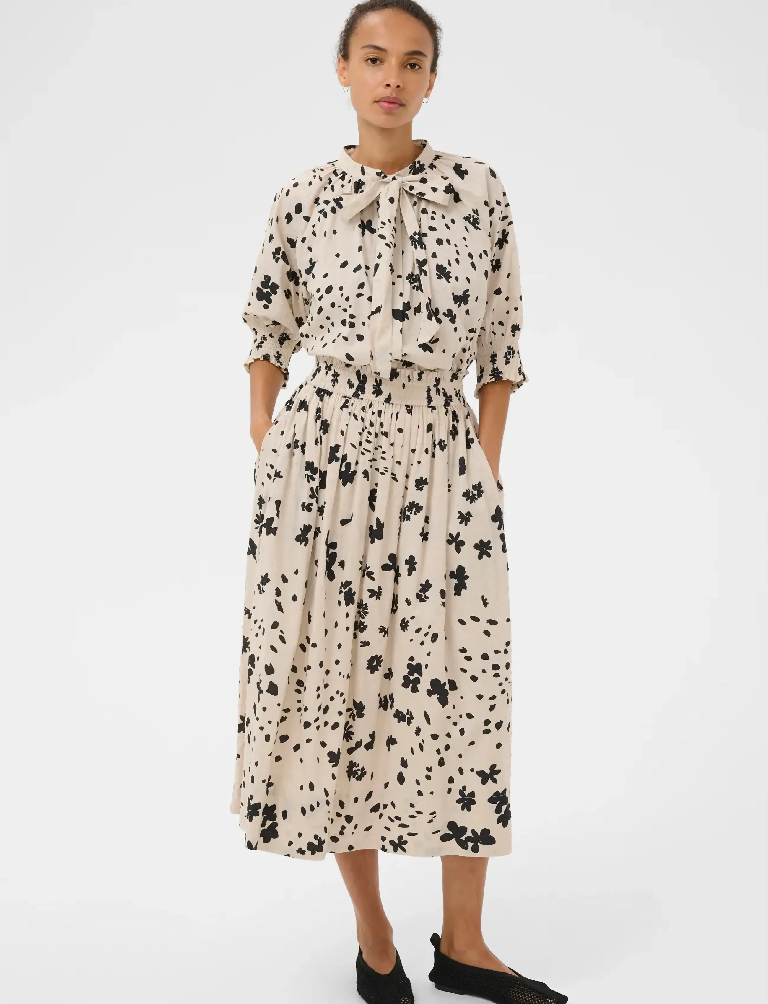 Part Two AmaiaPW SK - Midi-Röcke - BLACK DOT FLOWER PRINT / cream