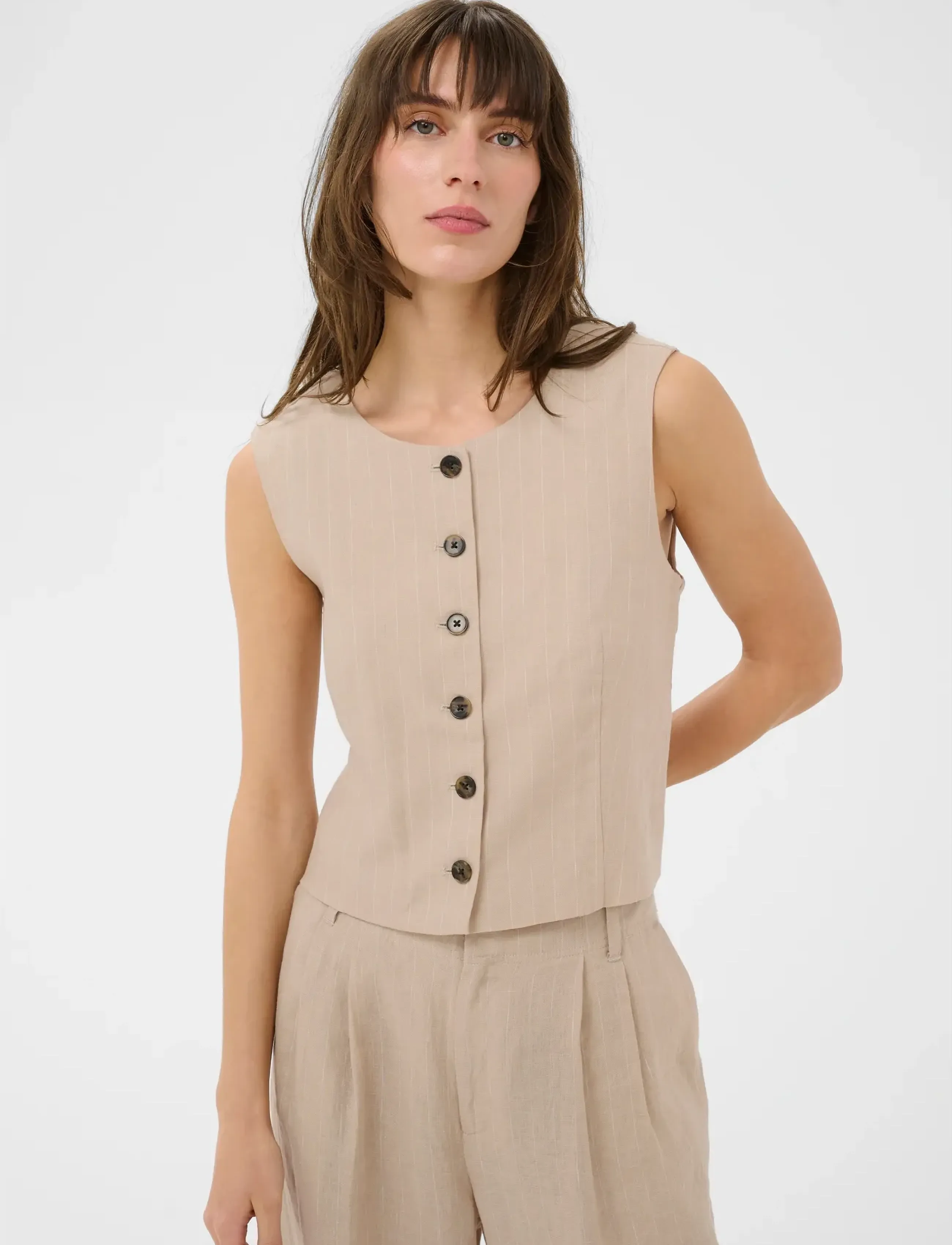 Part Two AzaniaPW WA - T-Shirts & Tops - NEUTRAL PINSTRIPE / beige