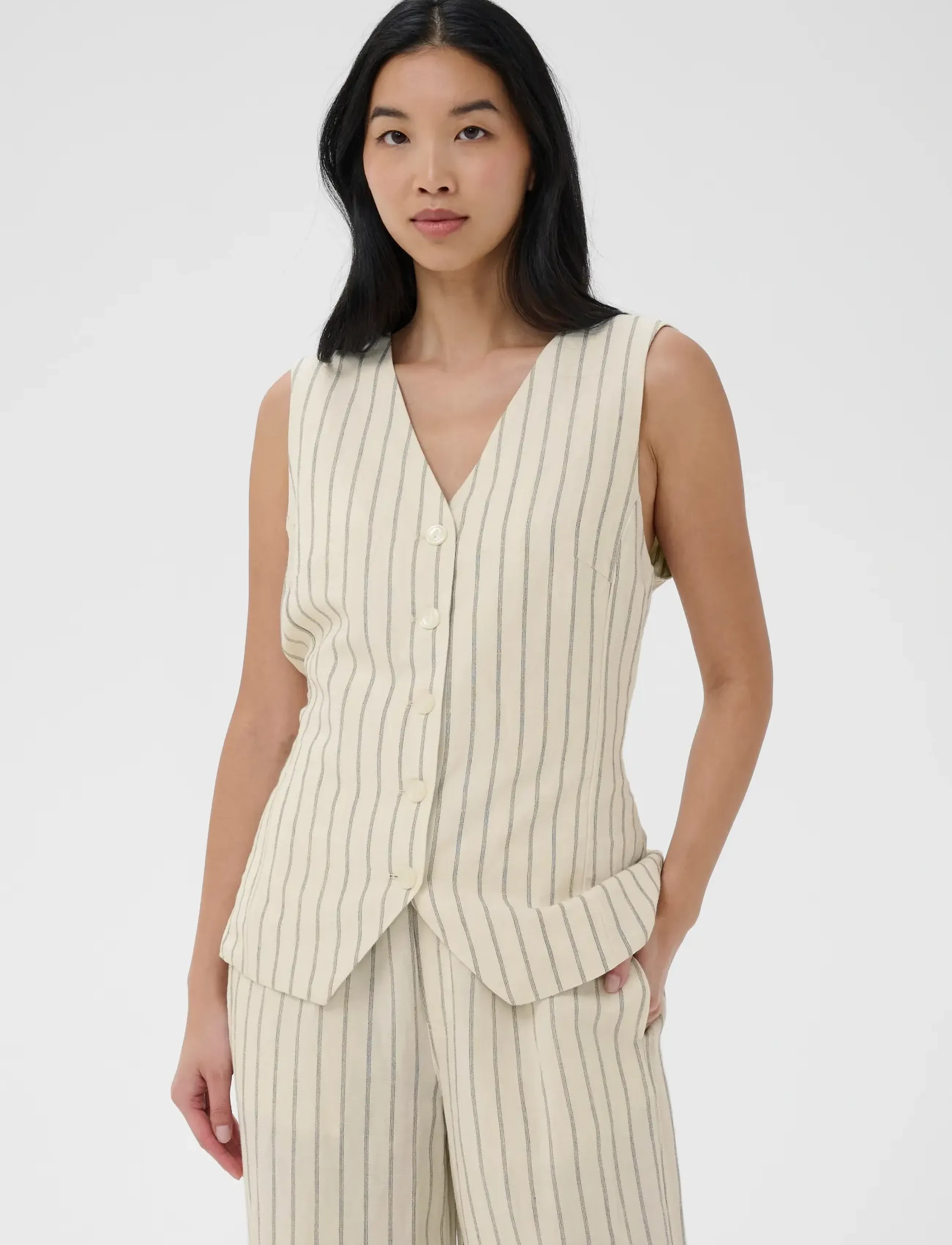 Part Two BintaPW Waistcoat - Jackets & Coats - BLACK STRIPE / cream