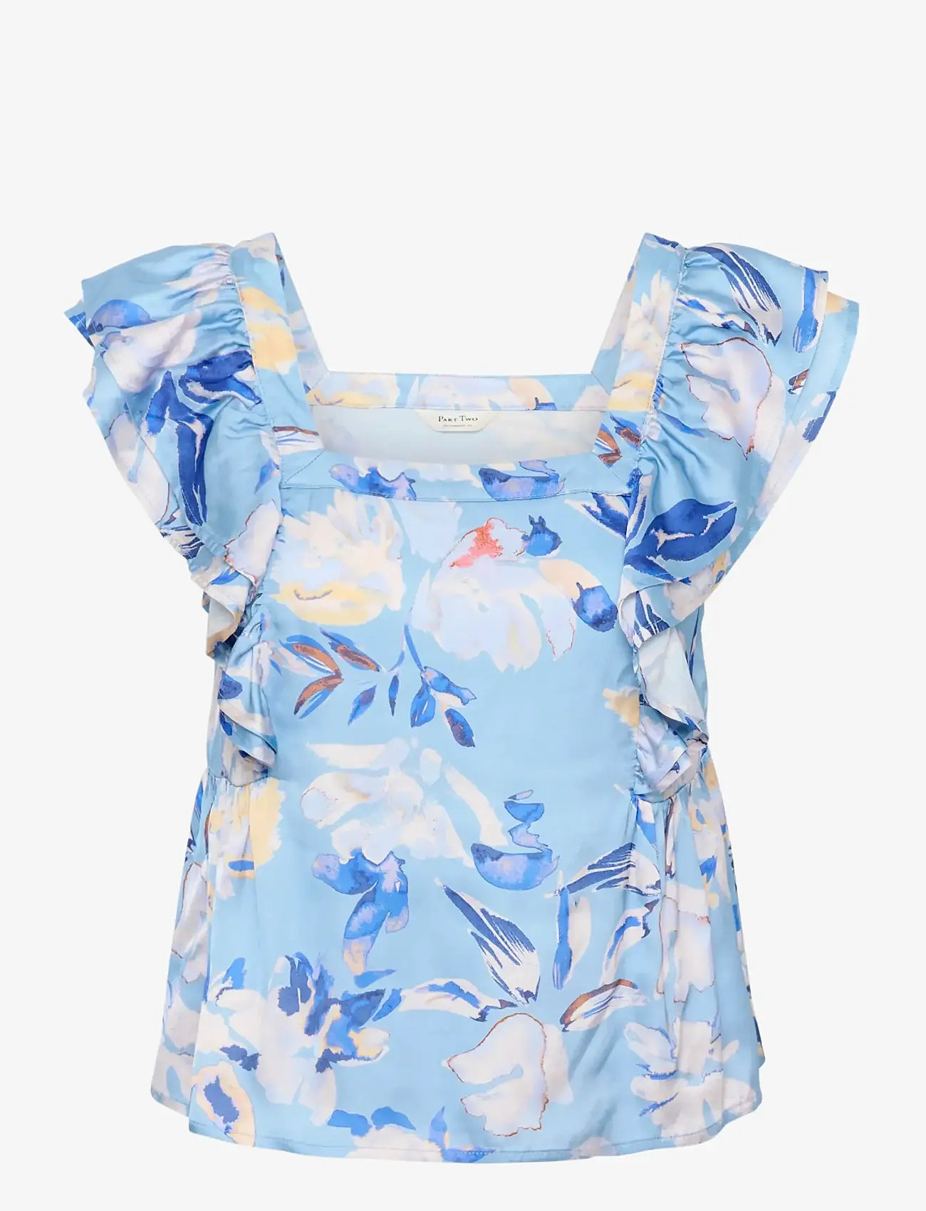 Part Two - BinaraPW Top - kortærmede bluser - blue watercolor flower print - 1