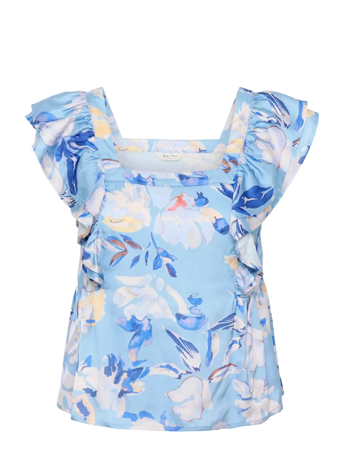 Part Two - BinaraPW Top - lühikeste varrukatega pluusid - blue watercolor flower print - 1