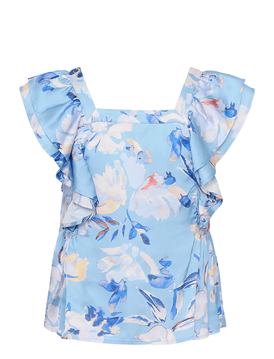 Part Two - BinaraPW Top - lühikeste varrukatega pluusid - blue watercolor flower print - 2