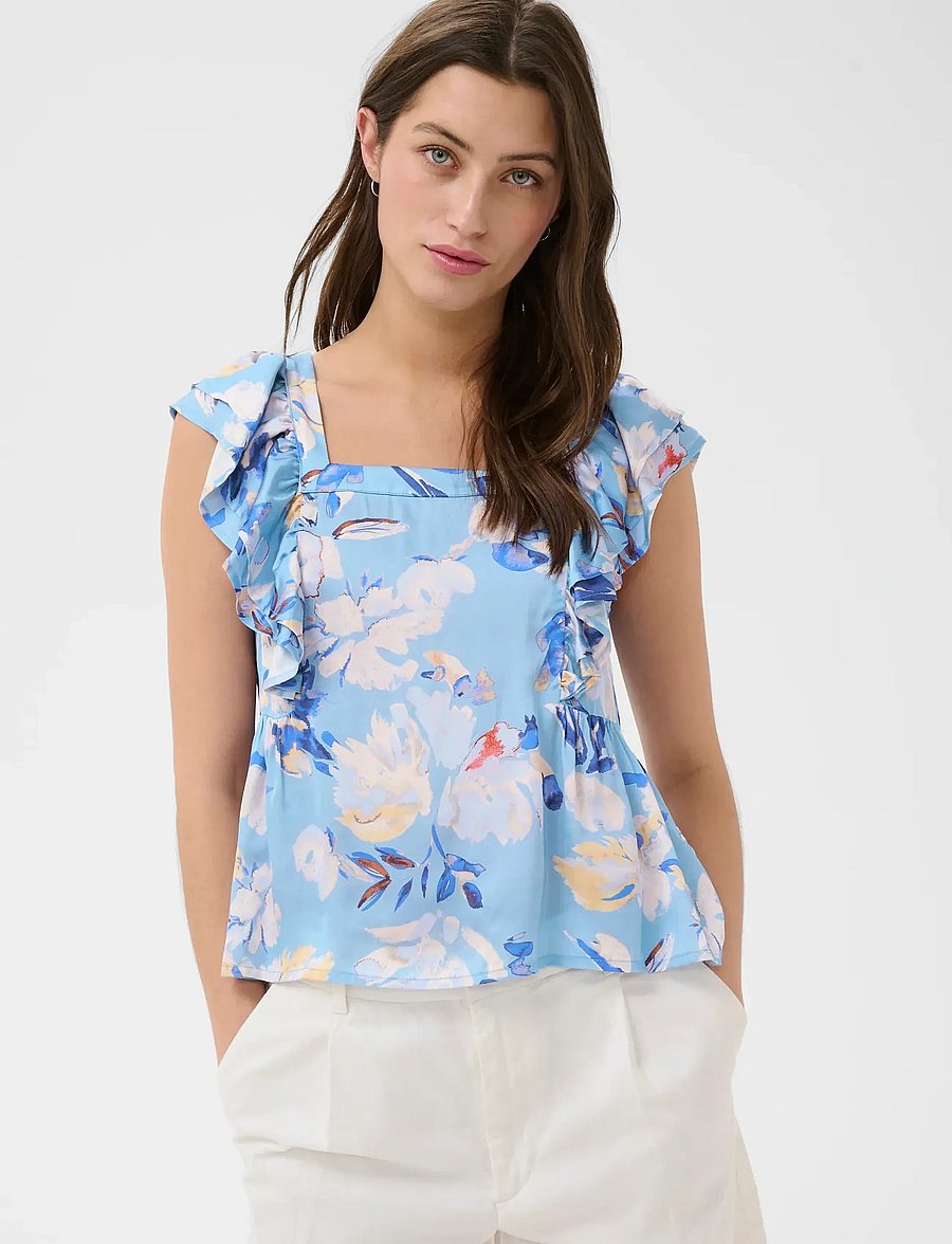 Part Two - BinaraPW Top - lühikeste varrukatega pluusid - blue watercolor flower print - 0