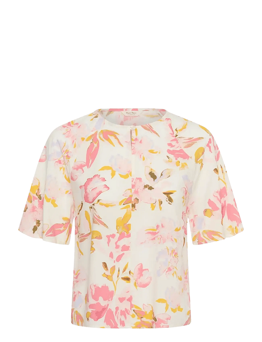 Part Two - BertelinePW BL - kurzärmelige blusen - peach blossom watercolor print - 1