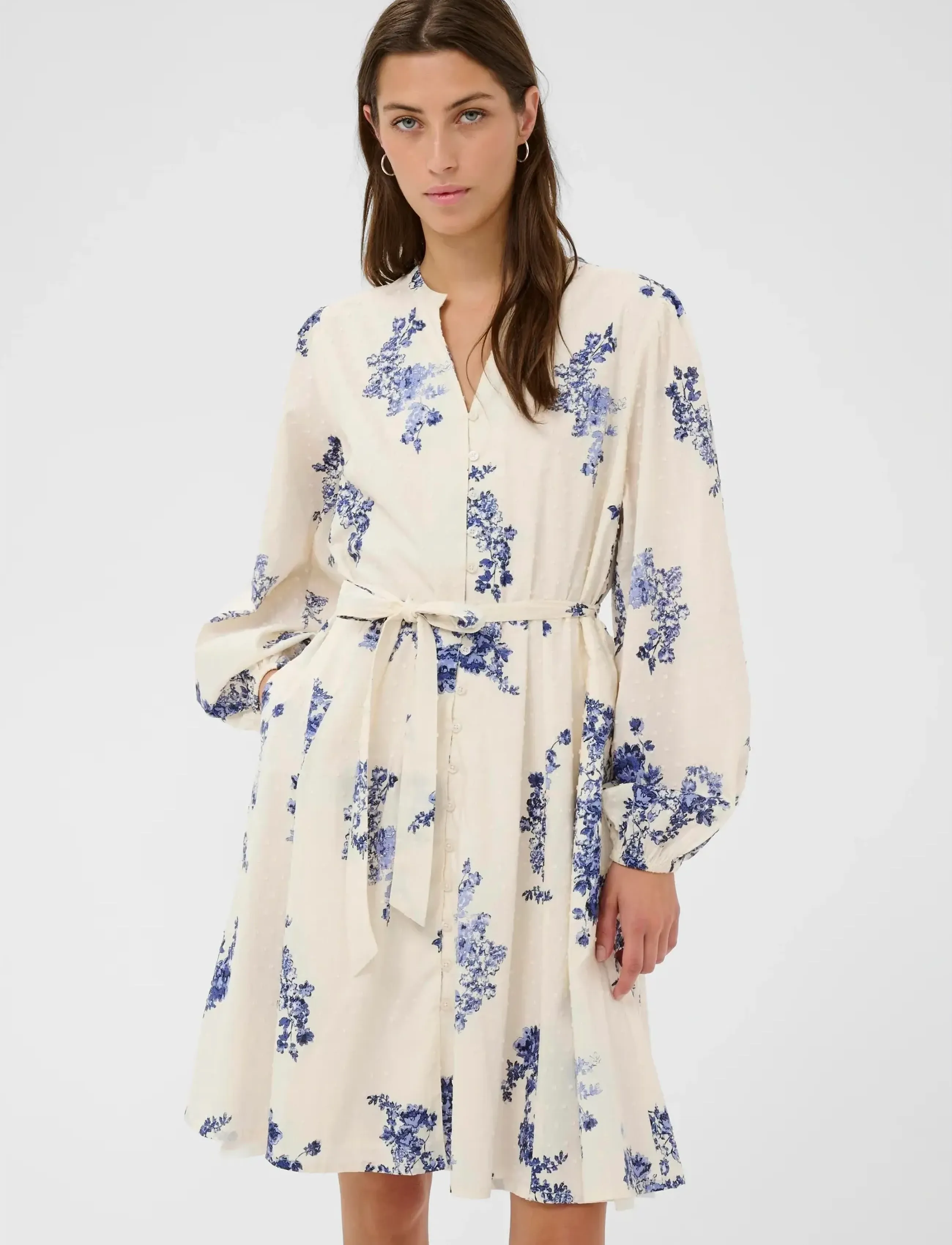 Part Two AviraPW DR - Shirt Dresses - BLUE SHADOW FLOWER PRINT / cream