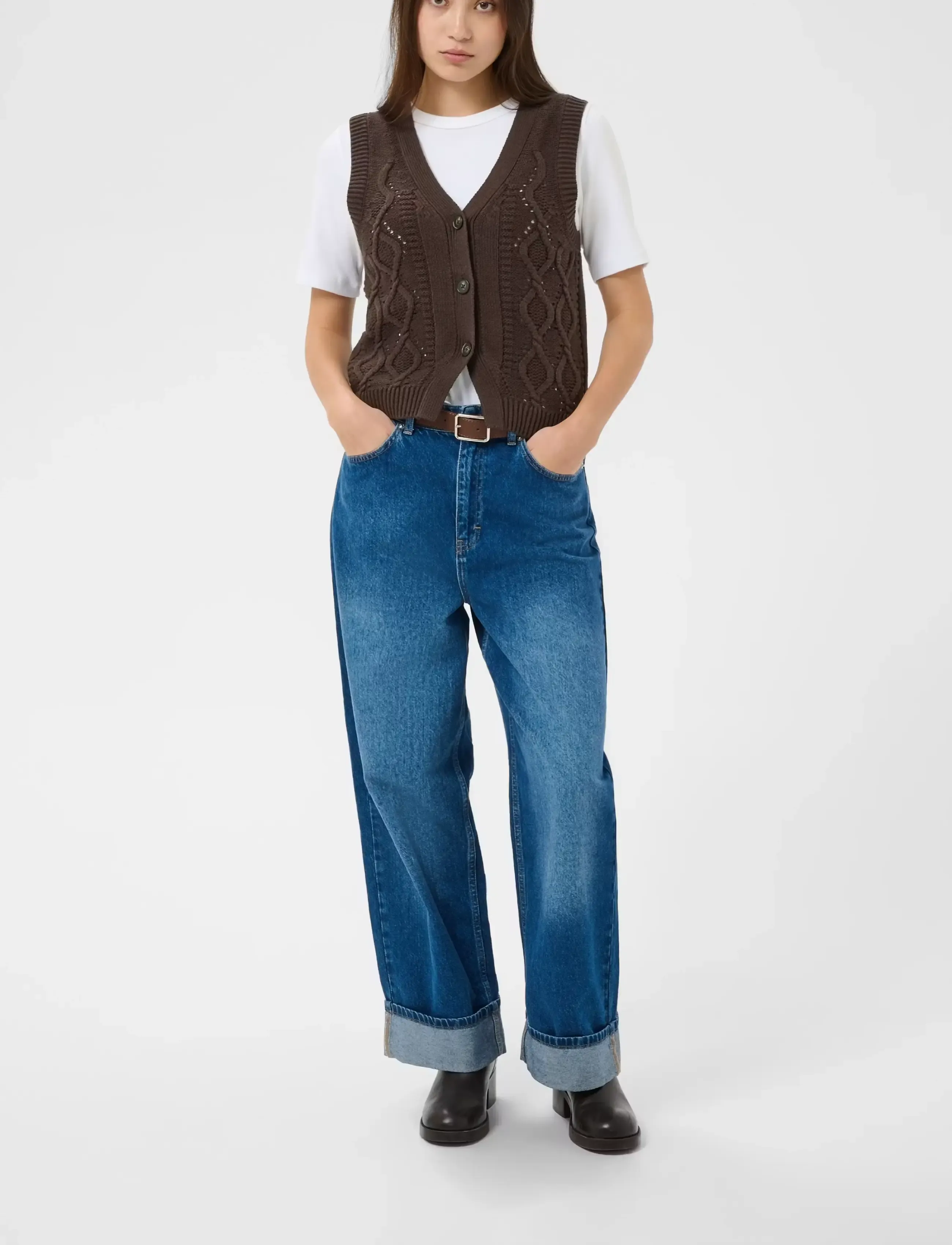 Part Two Christinpw Waistcoat, Kvinder, Strikket Vest, Brun, Str: L