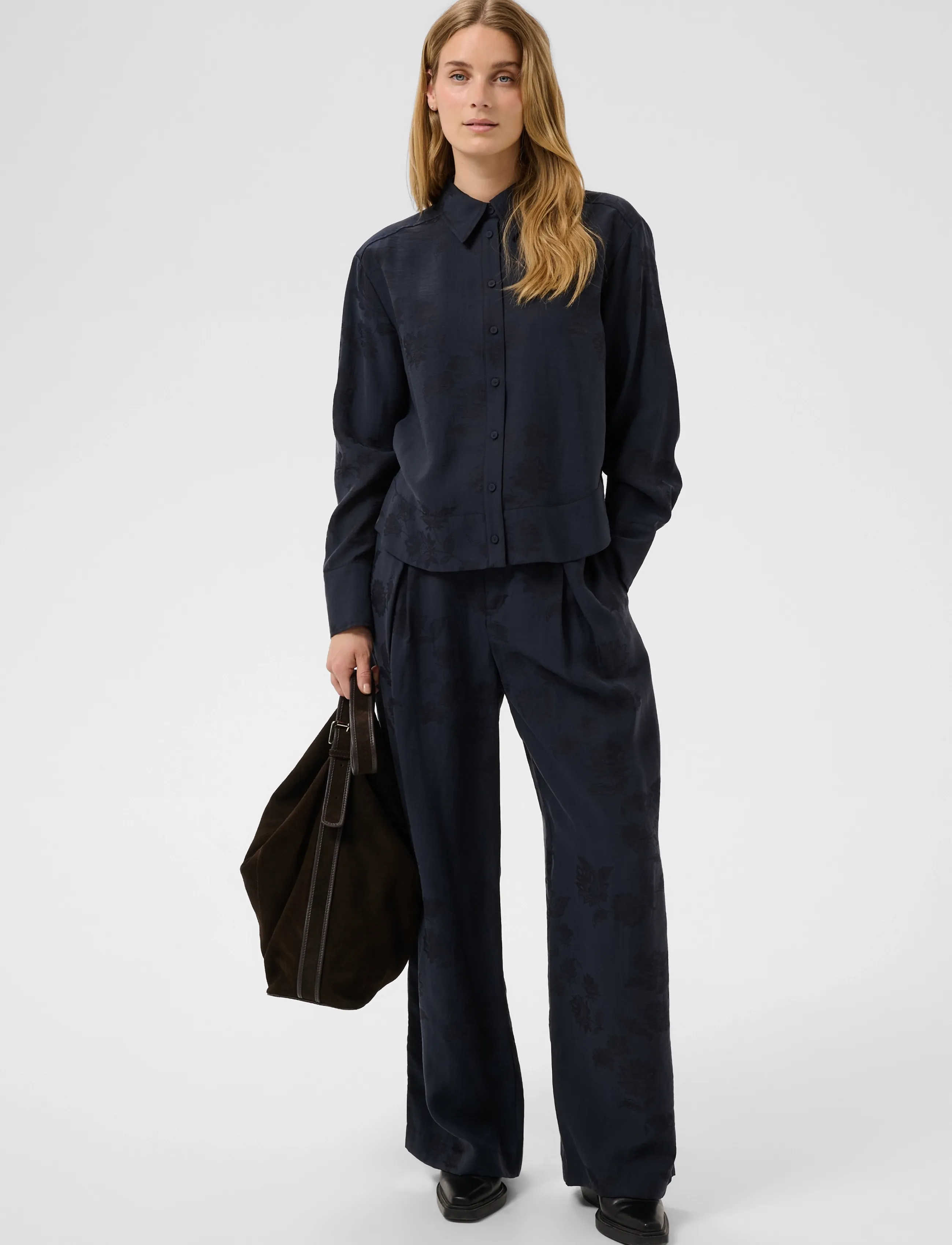 Part Two - CathleenPW PA - laia säärega püksid - dark navy flower jaquard - 3