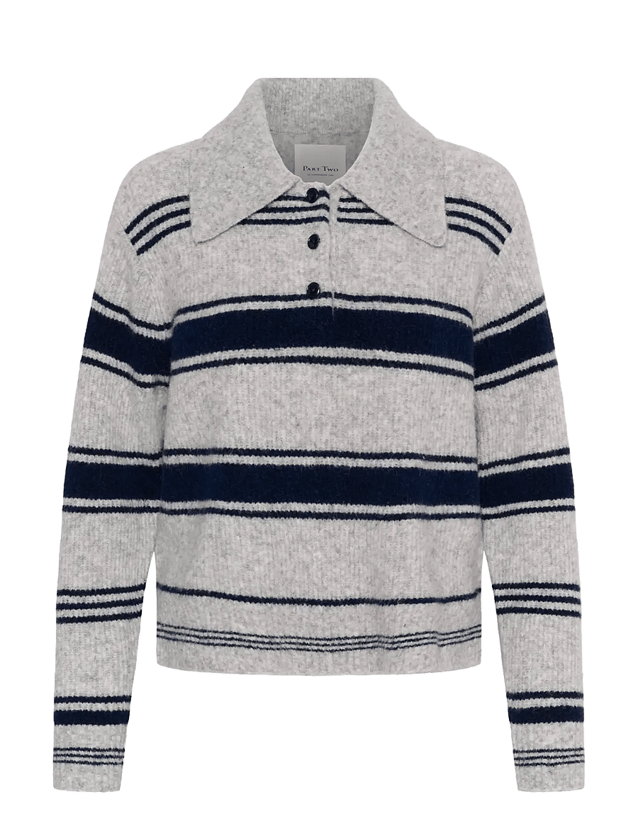 Part Two - CarilinaPW Pullover - stickade tröjor - grey w. navy stripes - 1