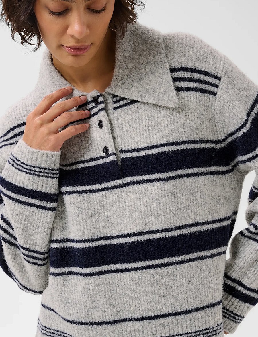 Part Two - CarilinaPW Pullover - stickade tröjor - grey w. navy stripes - 4