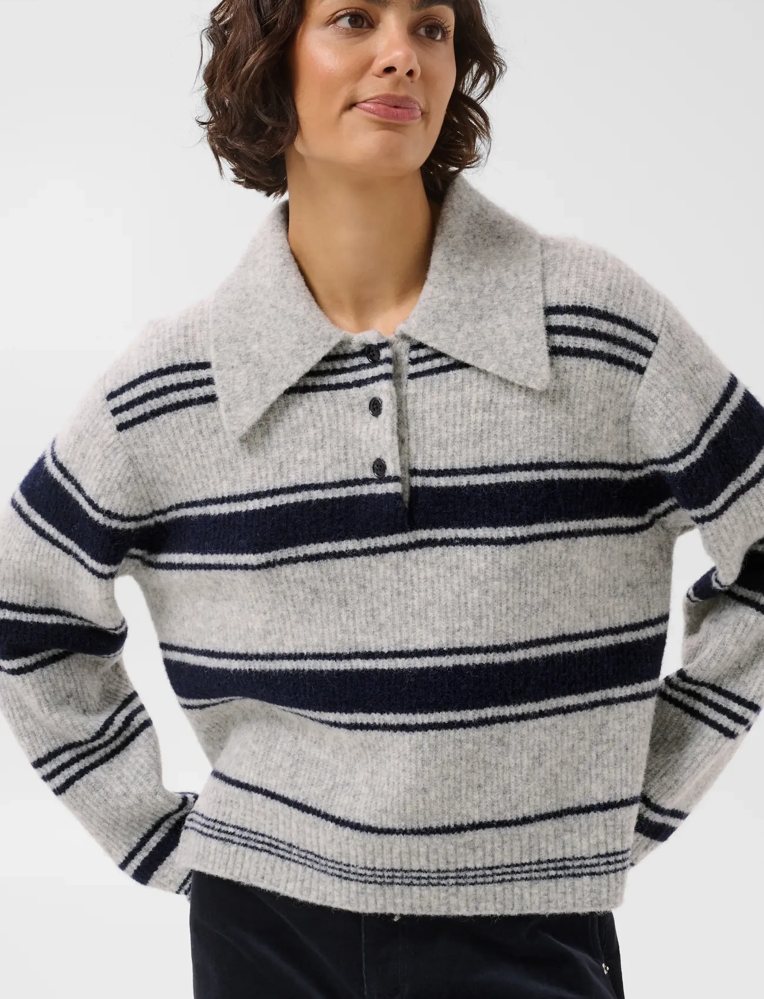 Part Two - CarilinaPW Pullover - stickade tröjor - grey w. navy stripes - 5