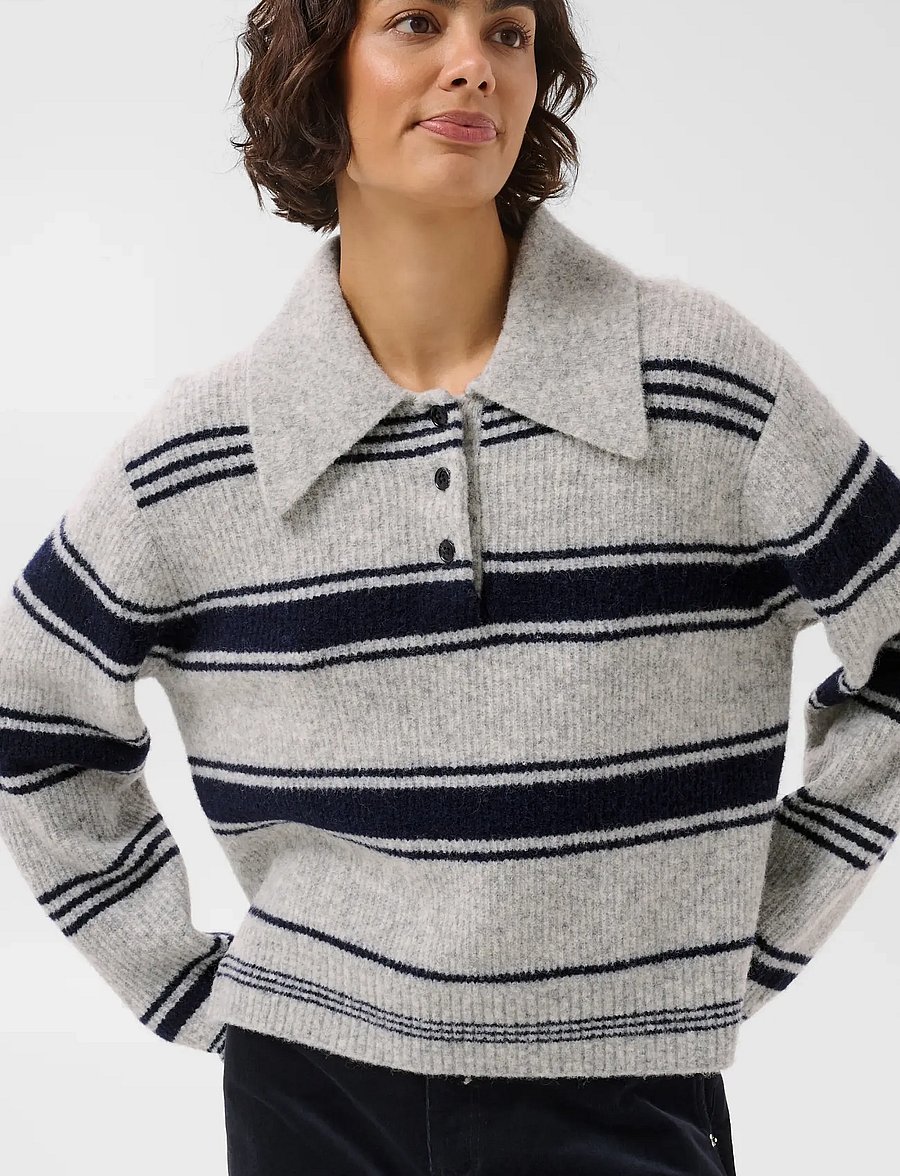 Part Two - CarilinaPW Pullover - stickade tröjor - grey w. navy stripes - 5