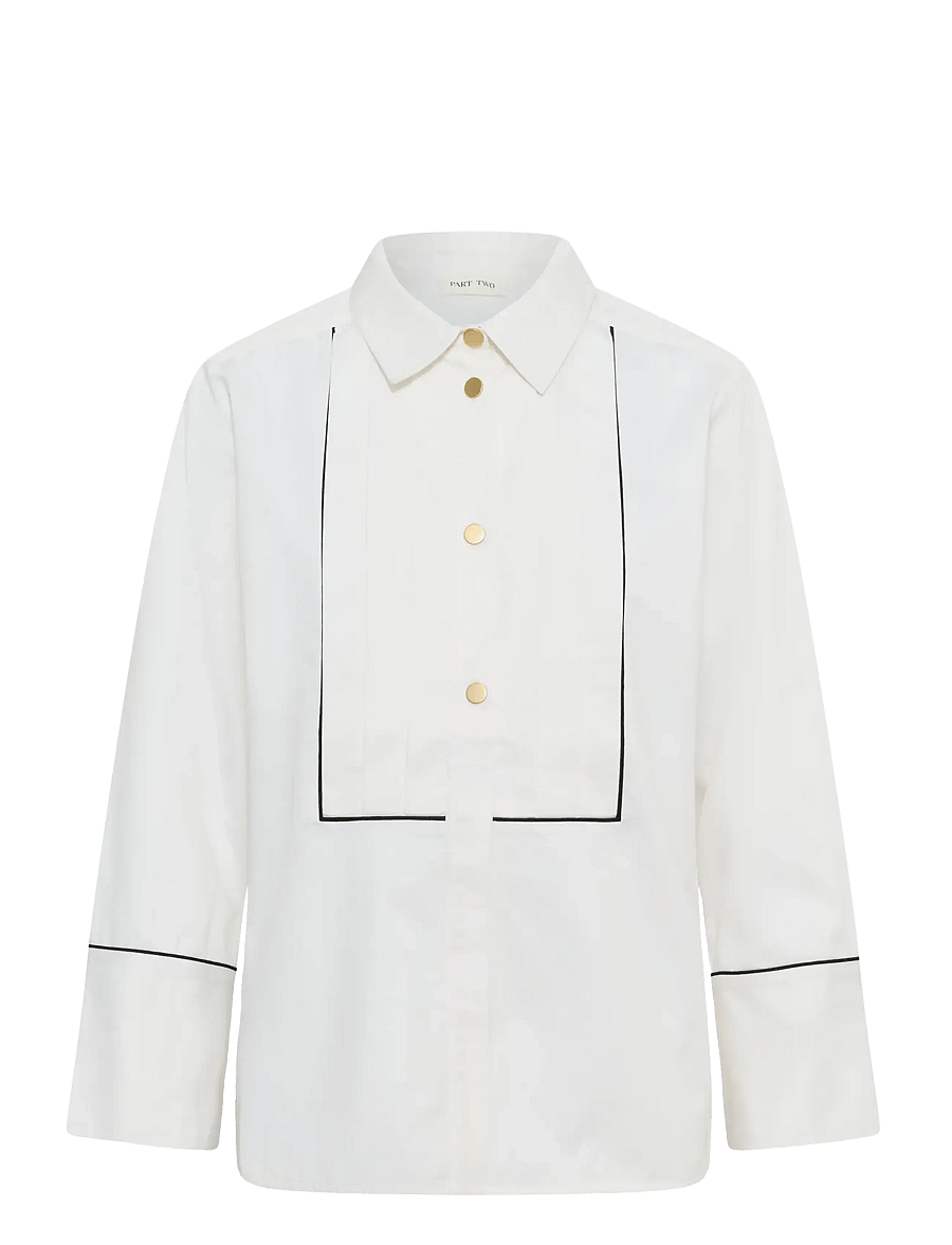 Part Two - DevrimPW Shirt - långärmade skjortor - white w black piping - 1