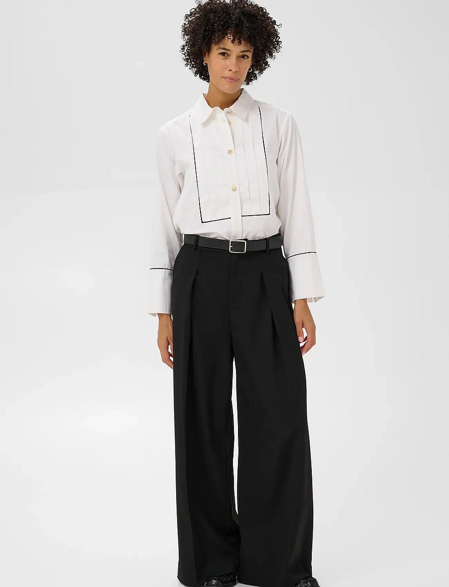 Part Two - DevrimPW Shirt - långärmade skjortor - white w black piping - 0