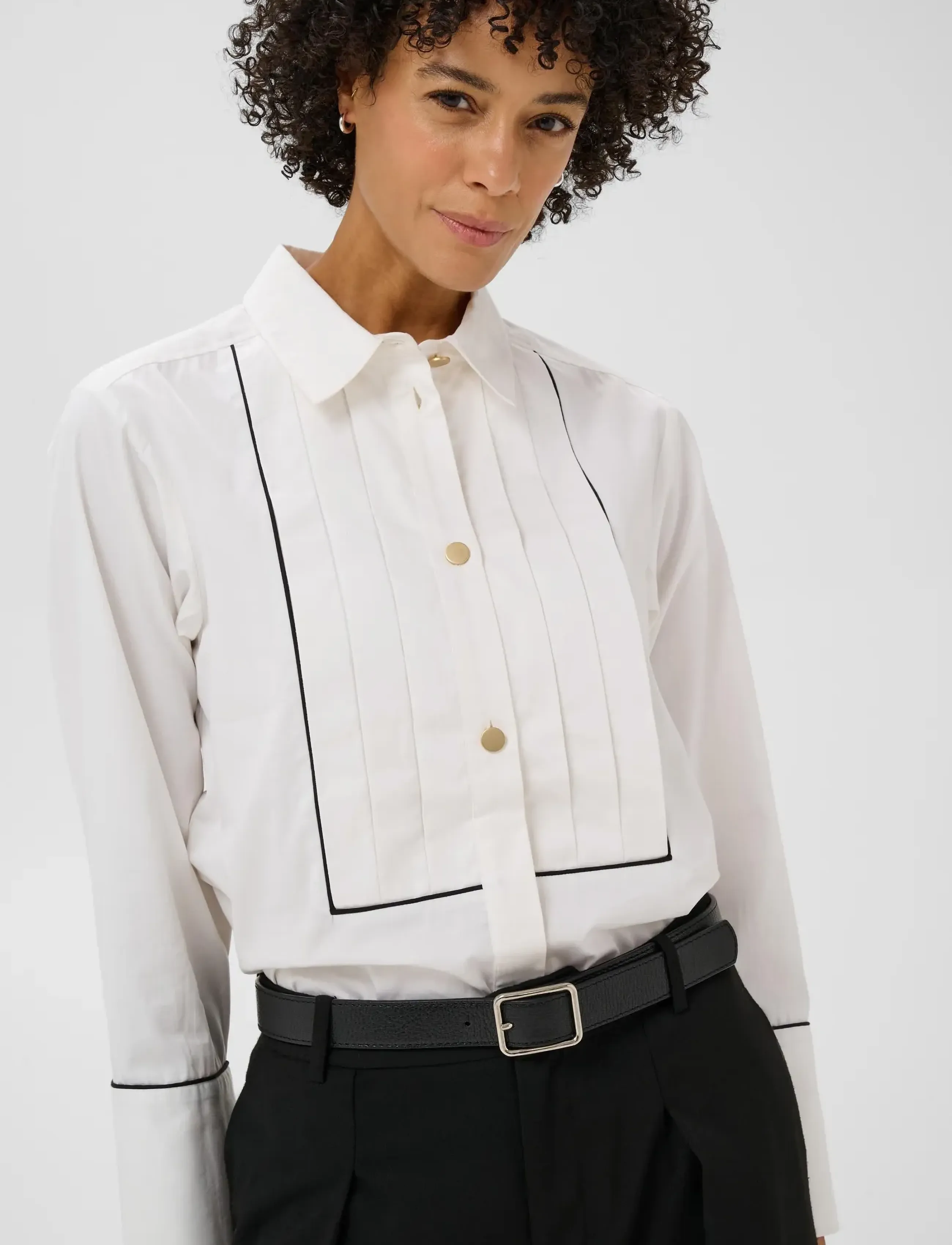 Part Two - DevrimPW Shirt - långärmade skjortor - white w black piping - 5
