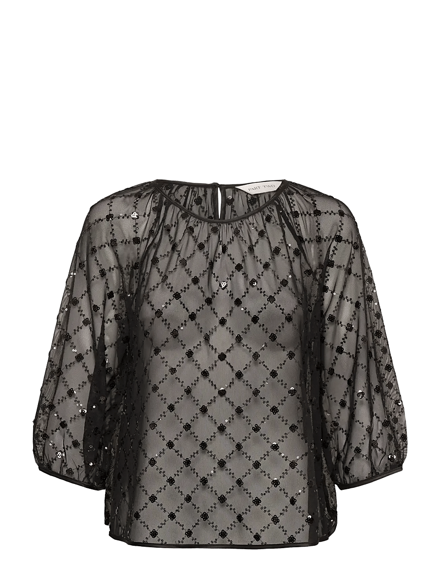 Part Two - DimkaPW Blouse - three-quarter-sleeved blouses - black placed sequins - 1
