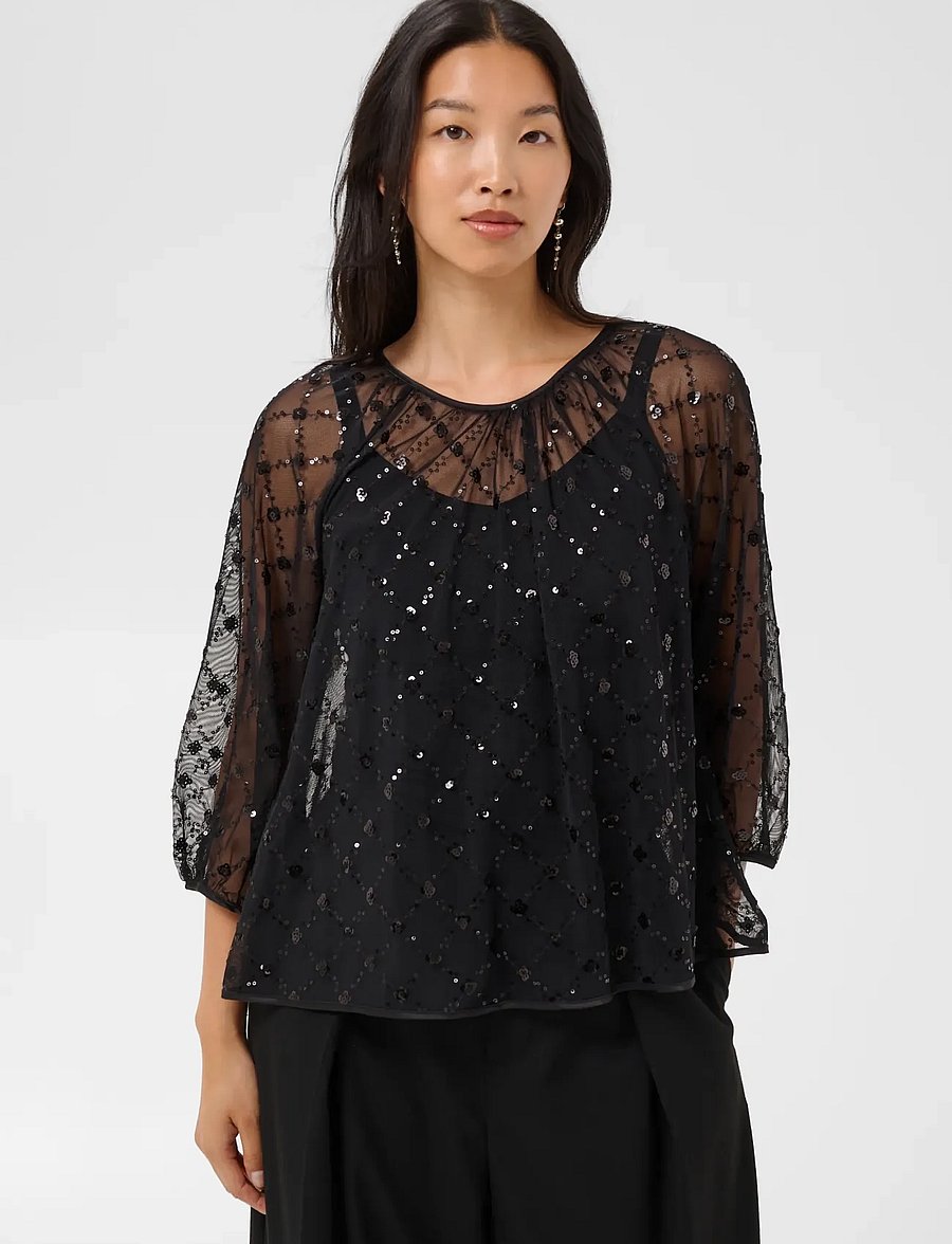 Part Two - DimkaPW Blouse - three-quarter-sleeved blouses - black placed sequins - 0